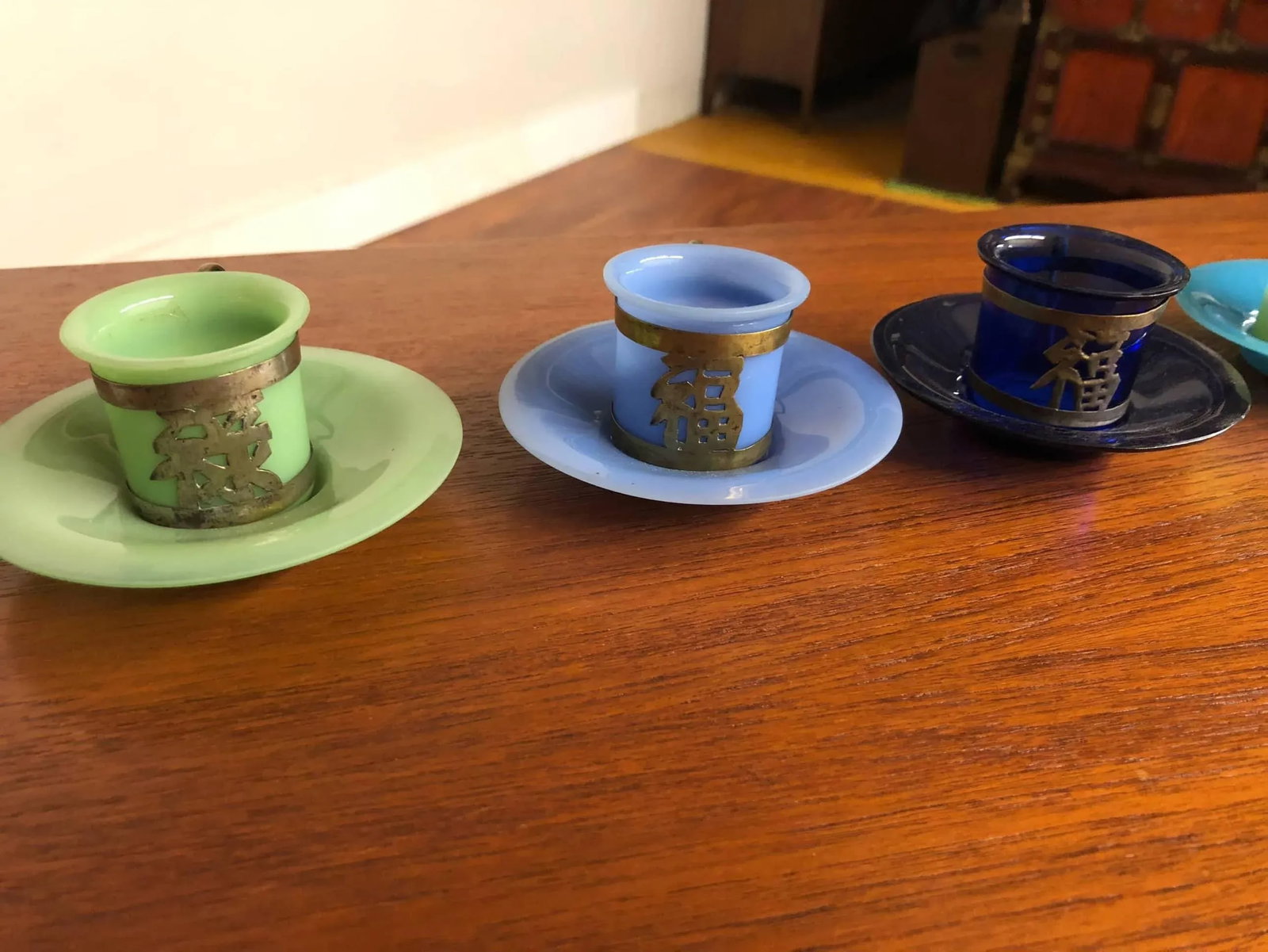 Old Chinese Peking Glass Cup and Saucers - Set of 6 - 6