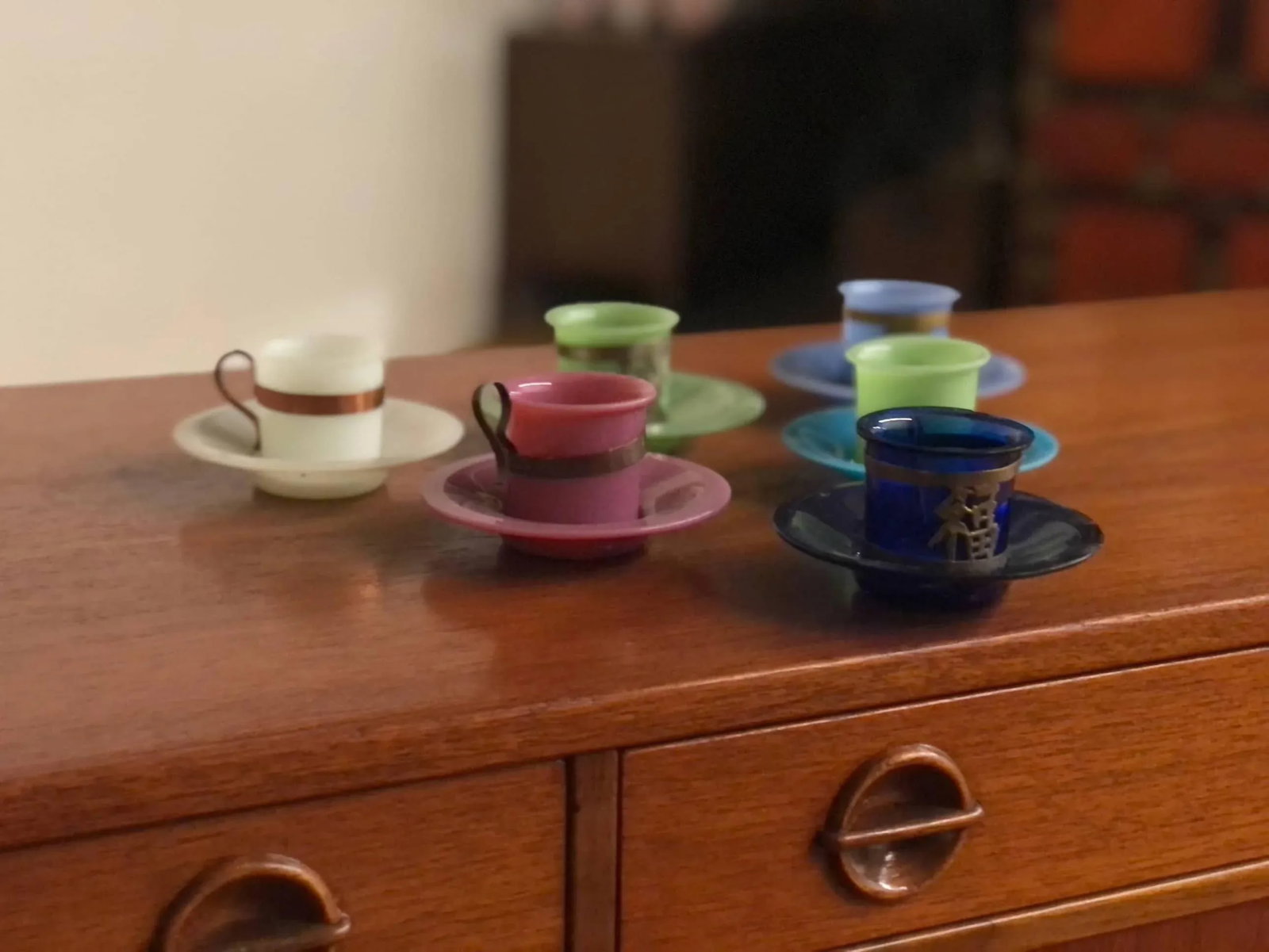 Old Chinese Peking Glass Cup and Saucers - Set of 6 - 9