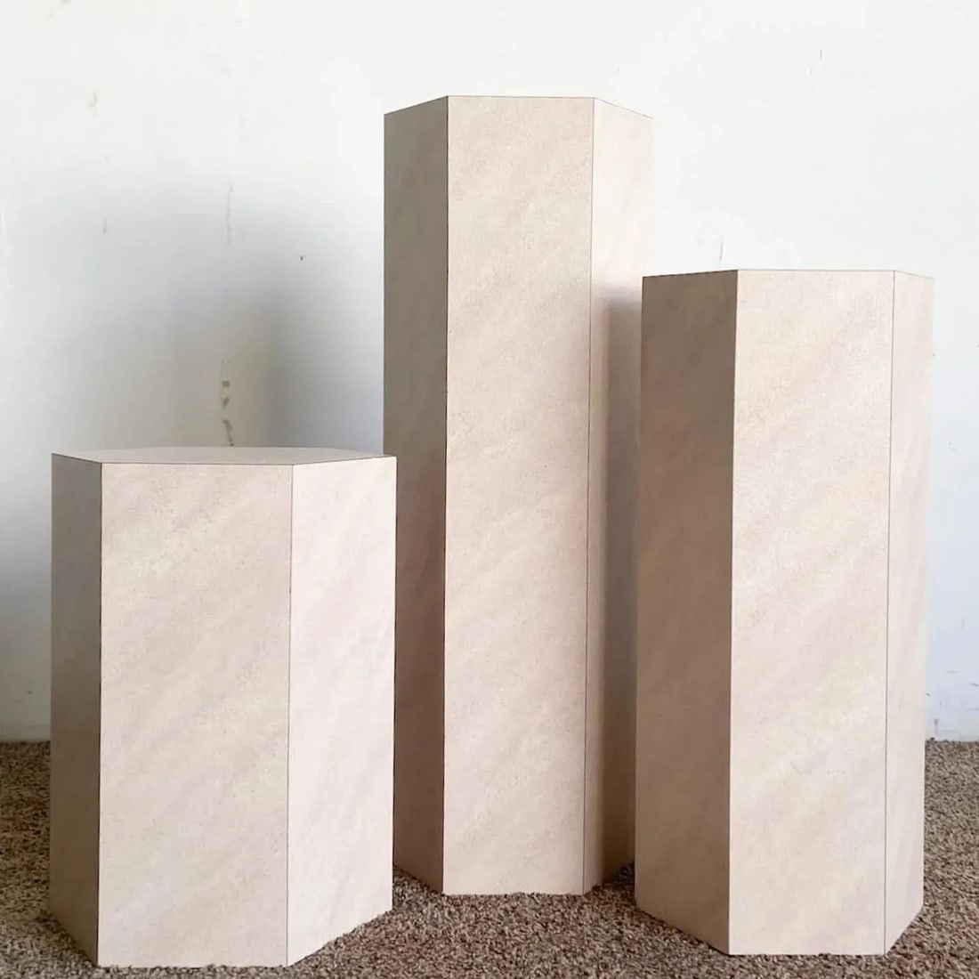 Postmodern Lavender Textured Laminate Hexagonal Nesting Side Tables/Pedestals - 2