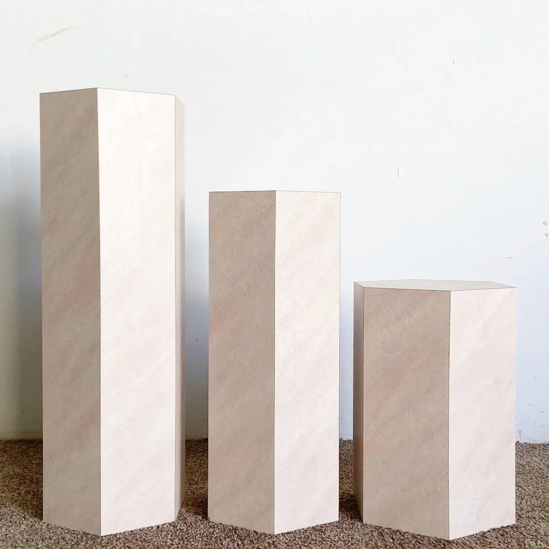 Postmodern Lavender Textured Laminate Hexagonal Nesting Side Tables/Pedestals - 3