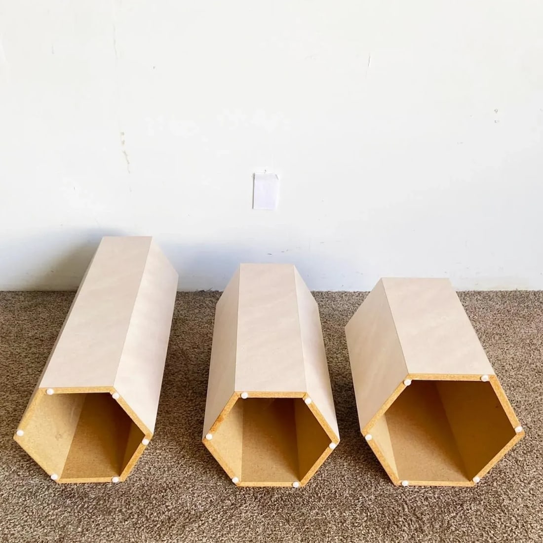 Postmodern Lavender Textured Laminate Hexagonal Nesting Side Tables/Pedestals - 4