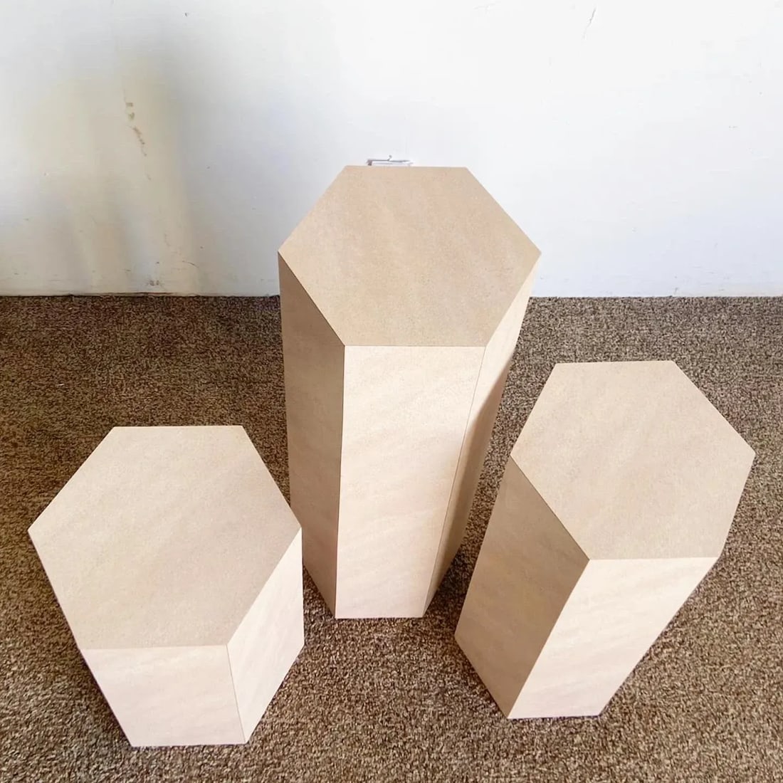 Postmodern Lavender Textured Laminate Hexagonal Nesting Side Tables/Pedestals - 6