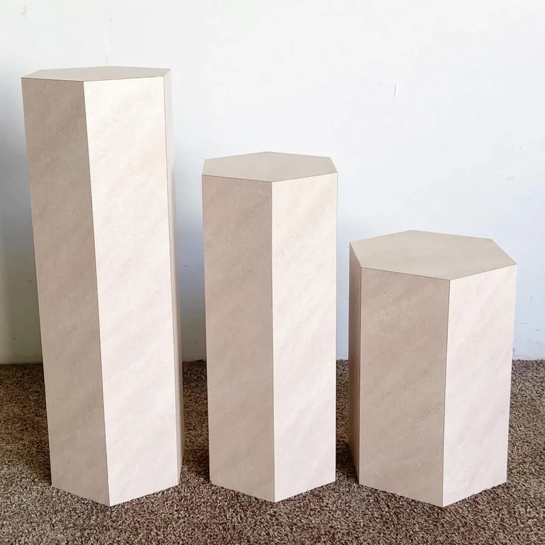 Postmodern Lavender Textured Laminate Hexagonal Nesting Side Tables/Pedestals - 7