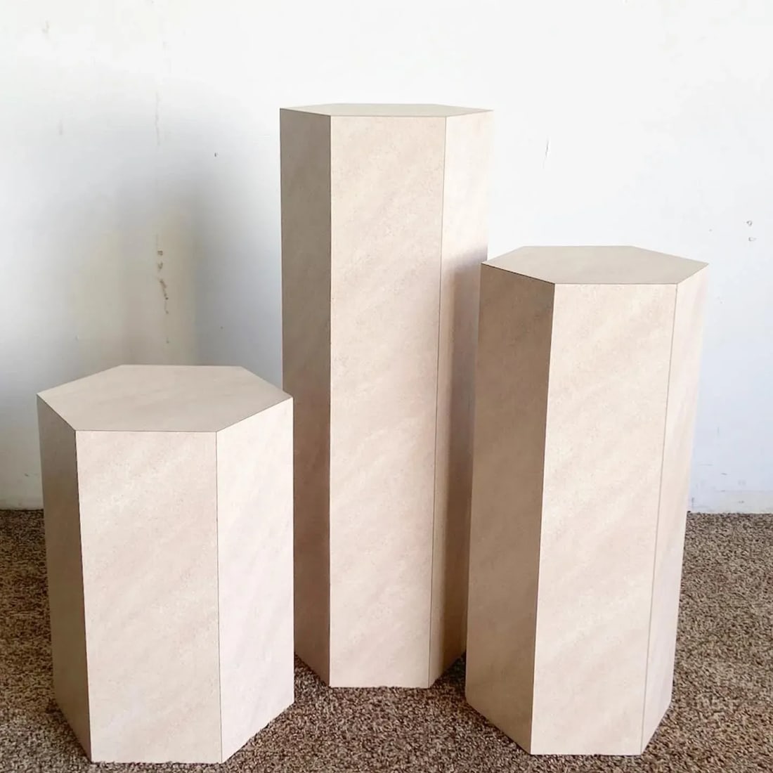 Postmodern Lavender Textured Laminate Hexagonal Nesting Side Tables/Pedestals - 8