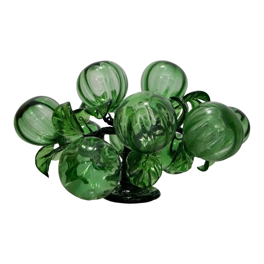 1960's Hollywood Regency Hand Blown Glass Tree Sculpture: Vintage 1960's Mid century Modern glass tree sculpture for sale. Beautiful decorative piece, and made of handblown glass. It's green, and has glass balls and leaves. It's in great vintage condition,
