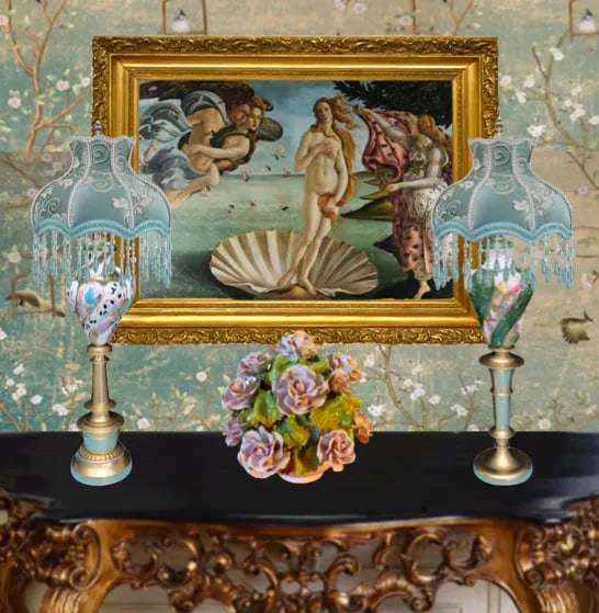 Mid-Century Capodimonte Porcelain Table Lamps- Maidens & Cherubs: A Pair - 9
