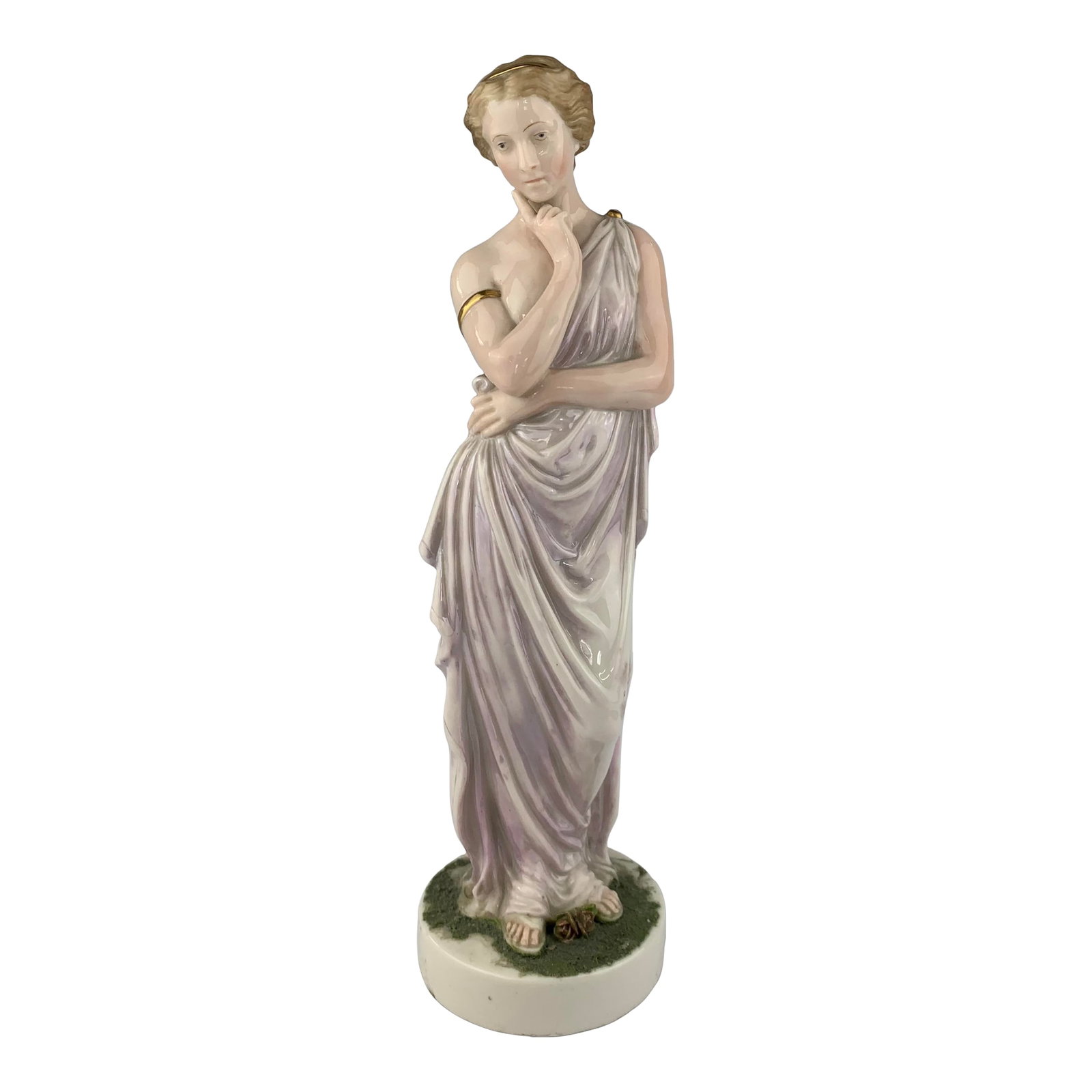 Vintage Belleek Hand Painted Porcelain Figurine: Vintage Hand Painted Porcelain Figurine of woman from Vintage Belleek Hand Painted Porcelain Figurine of Ireland. Collection from the Estate of Bob & Dolores Hope, Toluca Lake, California. Condition: