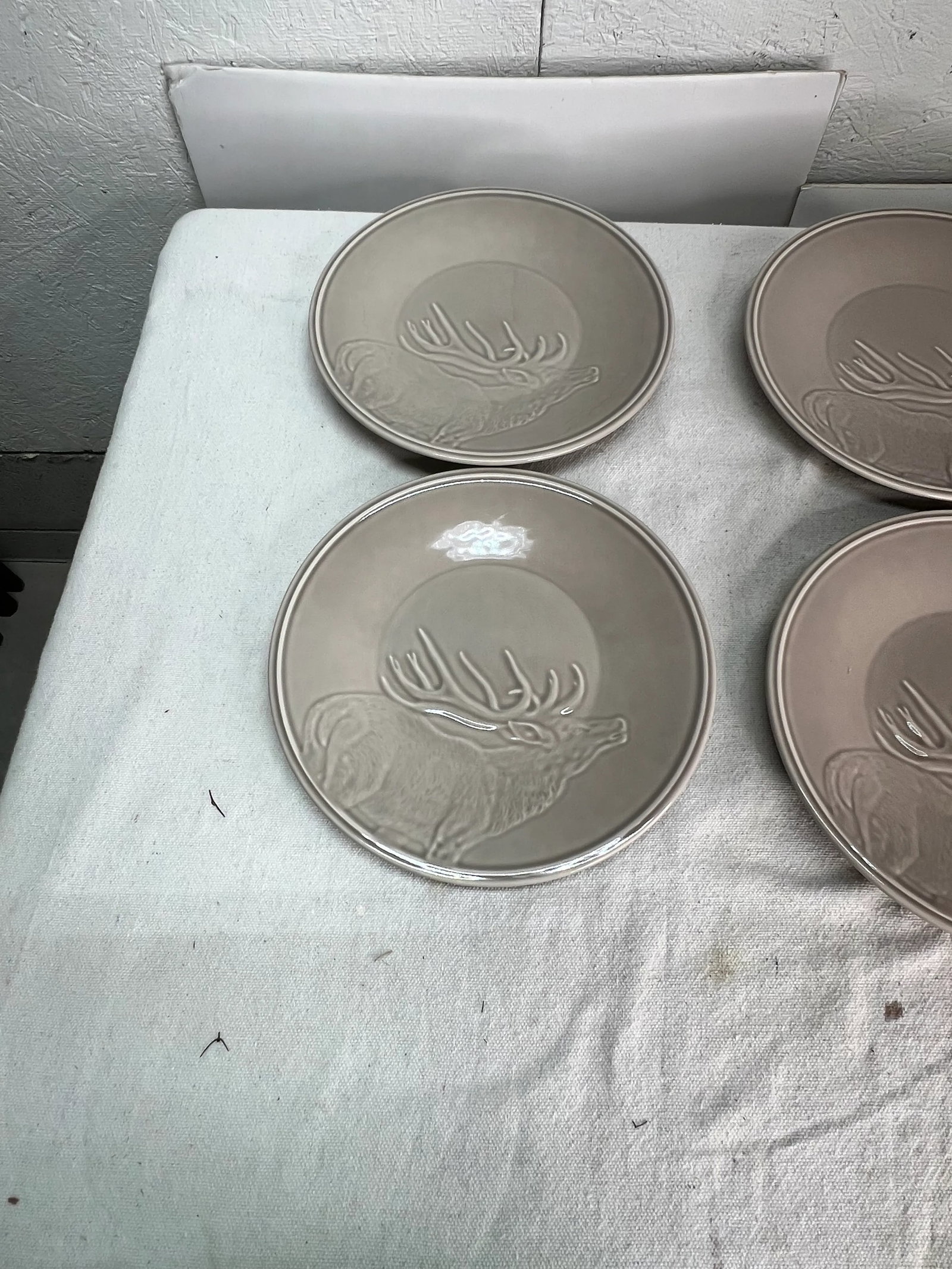 Elk / Moose Pattern Salad Plates, Portugal- Set of 4 - 5