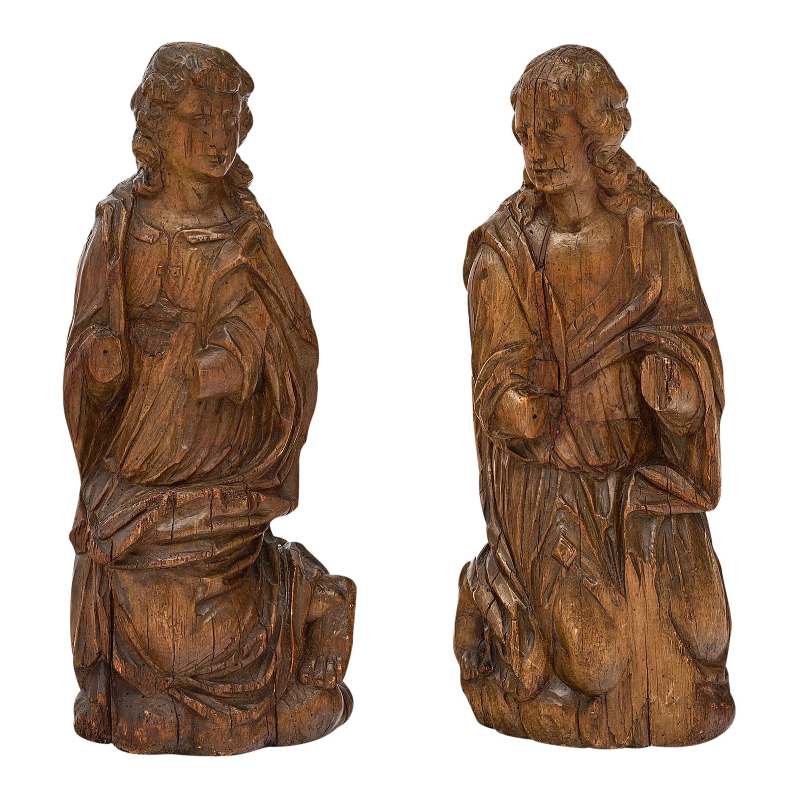 French Antique Oak Statues - Set of 2 (1 of 10)