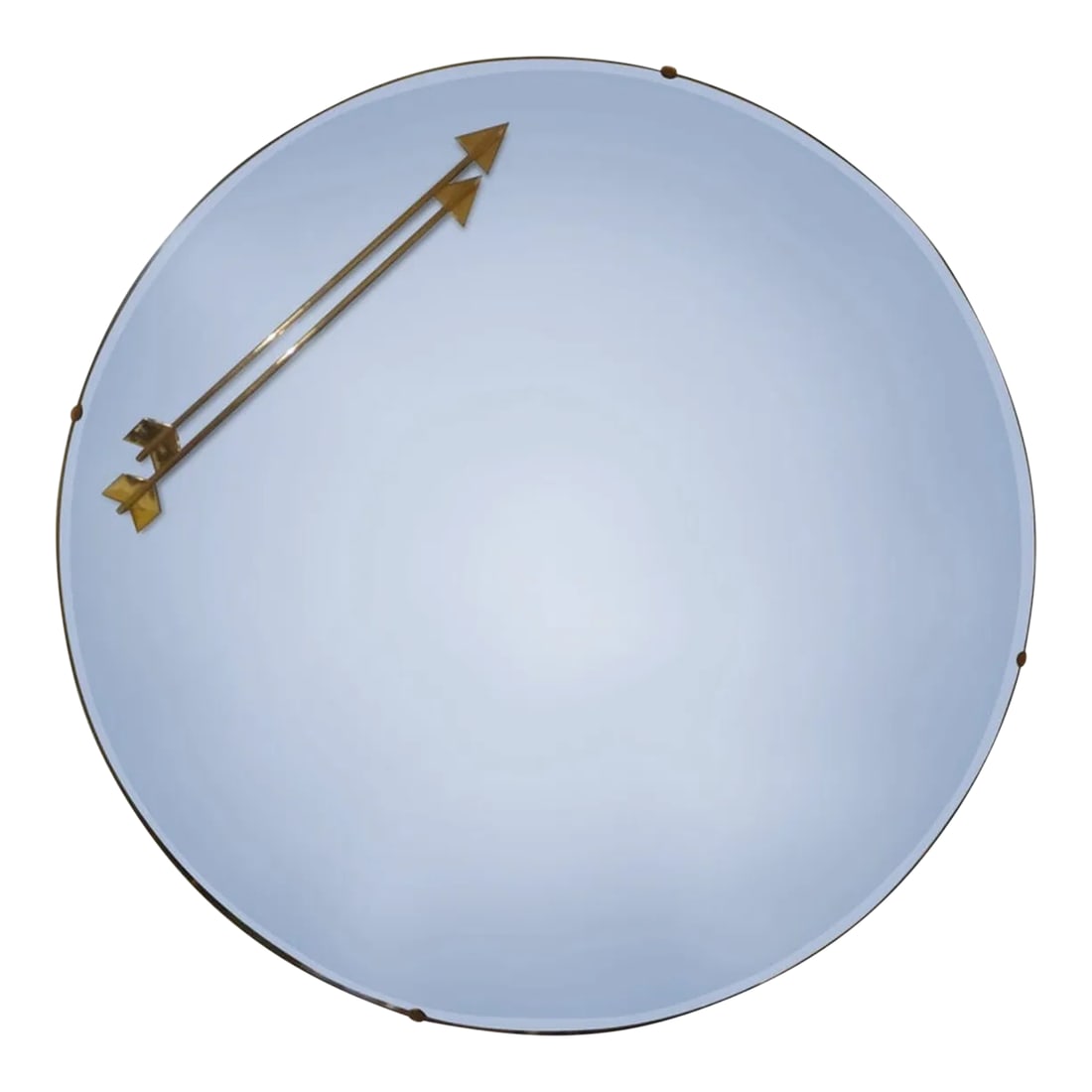 1960s Italian Blue Mirror With Double Arrow Accents After Fontana Arte: Italian Blue Mirror With Double Arrow Accents After Fontana Arte. Unusual Italian round blue mirror with two attached chrome arrows. Perfect accent mirror for a powder room or grouped with other