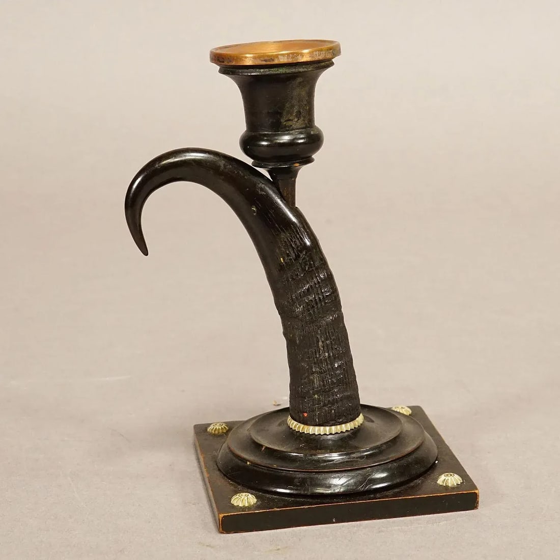 Antique Candle Stick With Real Chamois Horn, 19th Century - 2