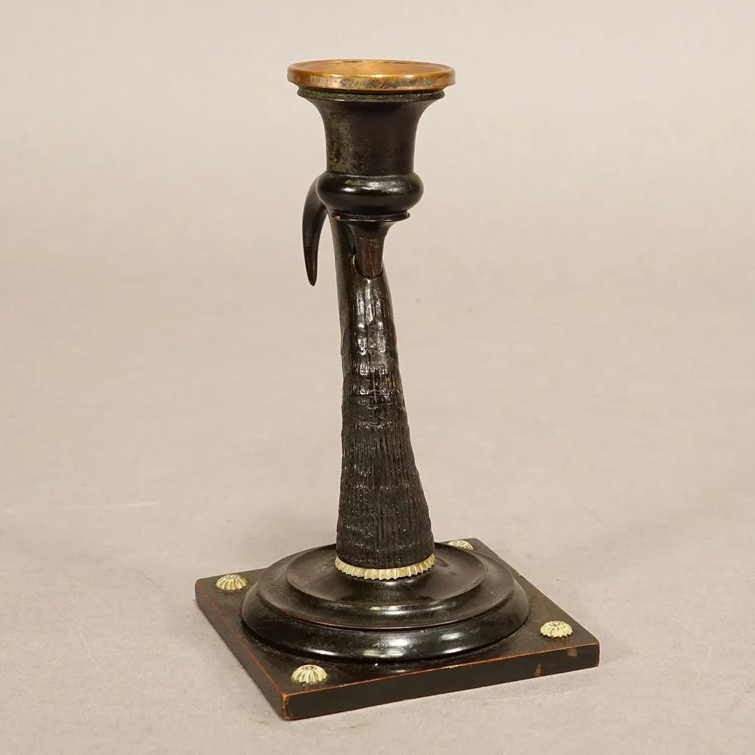Antique Candle Stick With Real Chamois Horn, 19th Century - 3