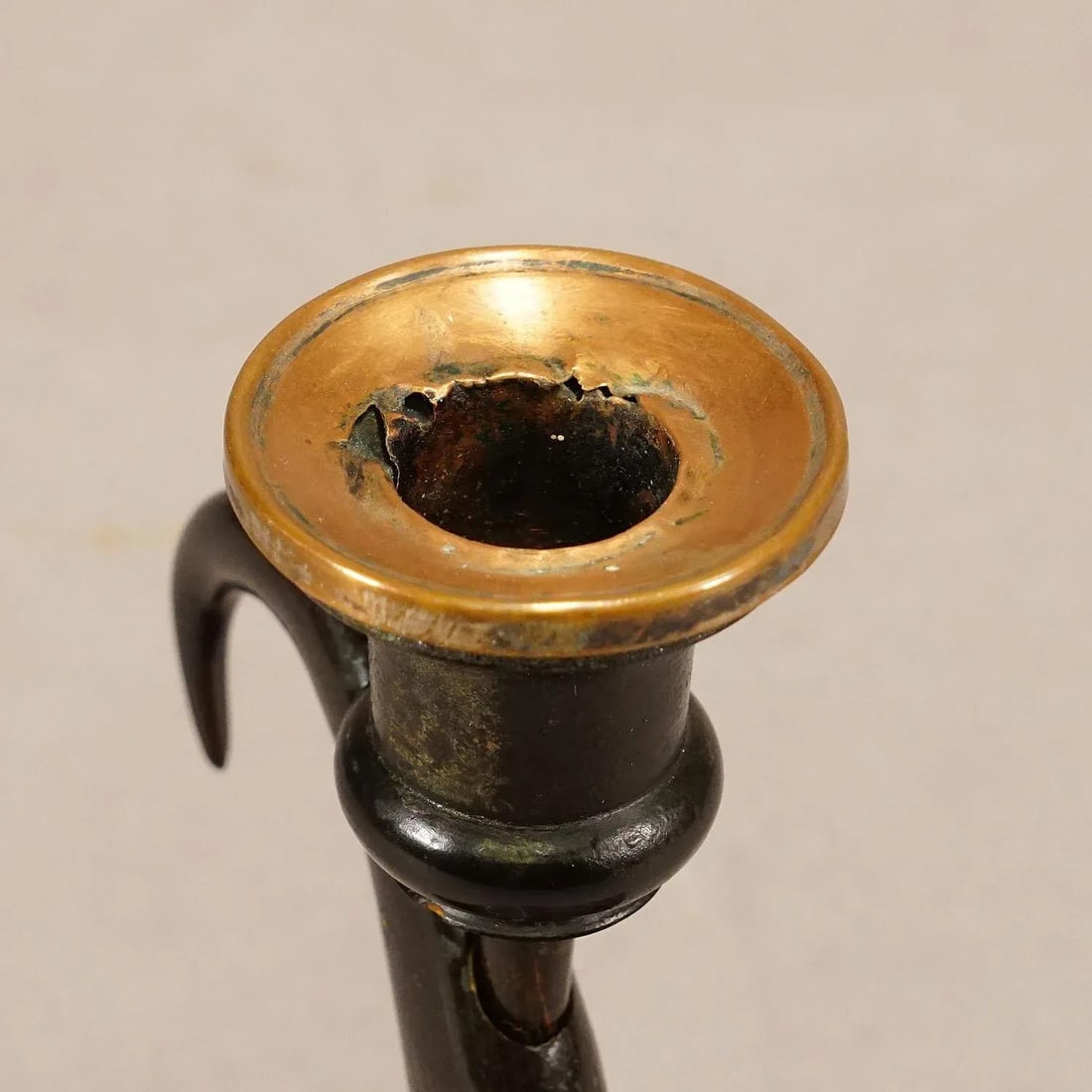 Antique Candle Stick With Real Chamois Horn, 19th Century - 4