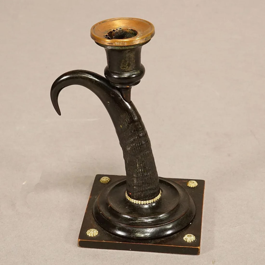 Antique Candle Stick With Real Chamois Horn, 19th Century - 7