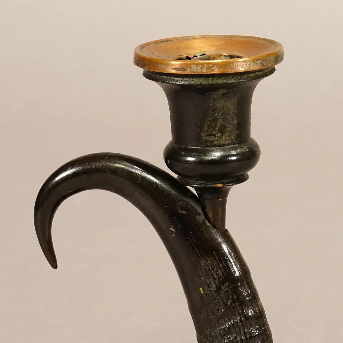 Antique Candle Stick With Real Chamois Horn, 19th Century - 8