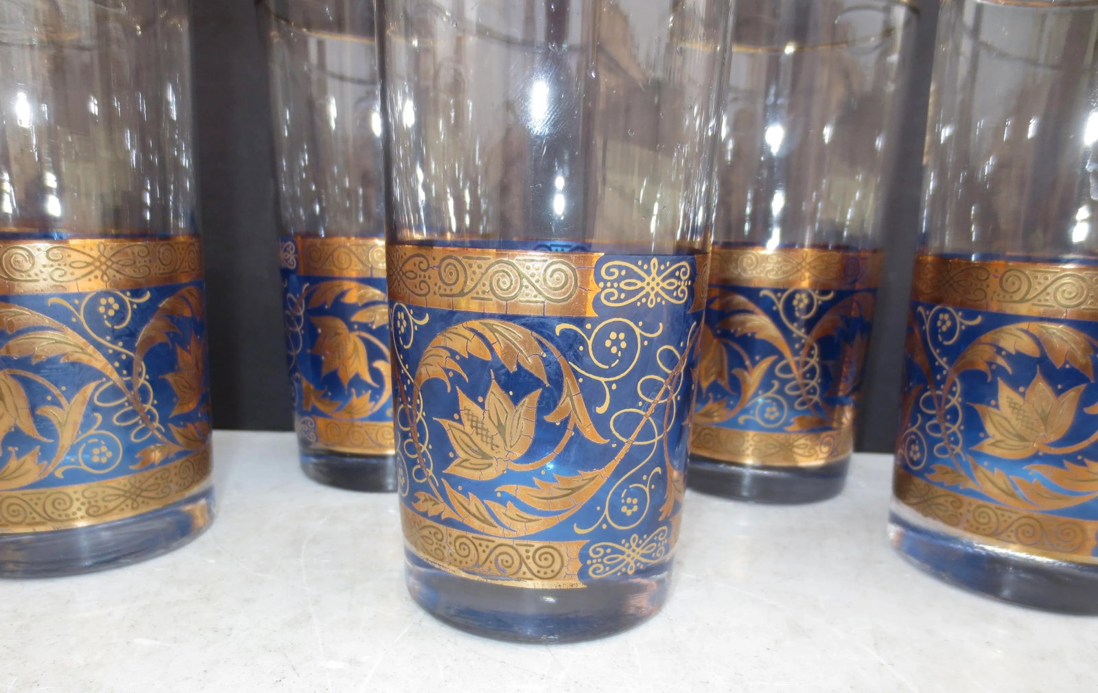 Moroccan Blue and Gold Water Glasses- Set of 7 - 2