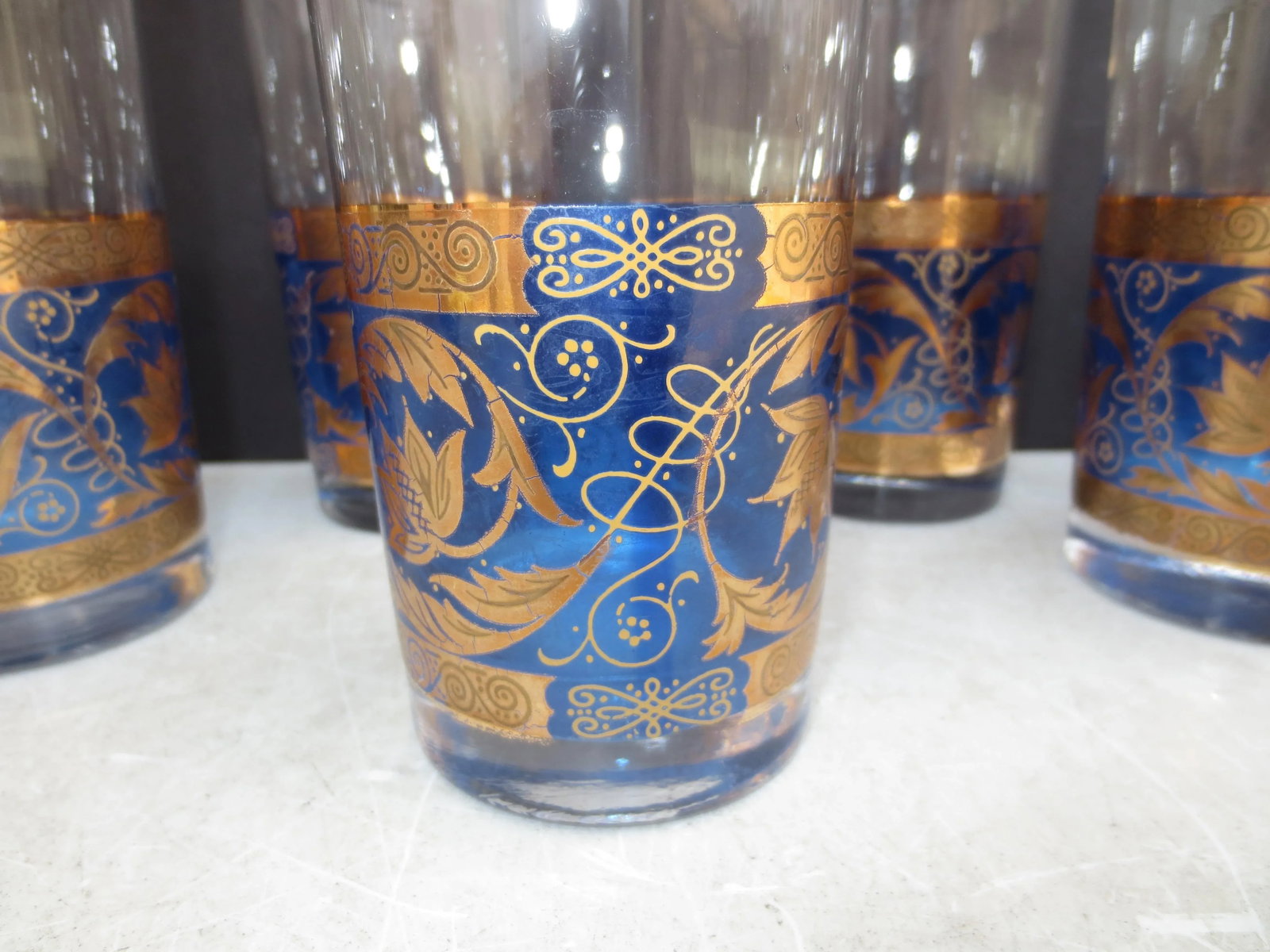 Moroccan Blue and Gold Water Glasses- Set of 7 - 3
