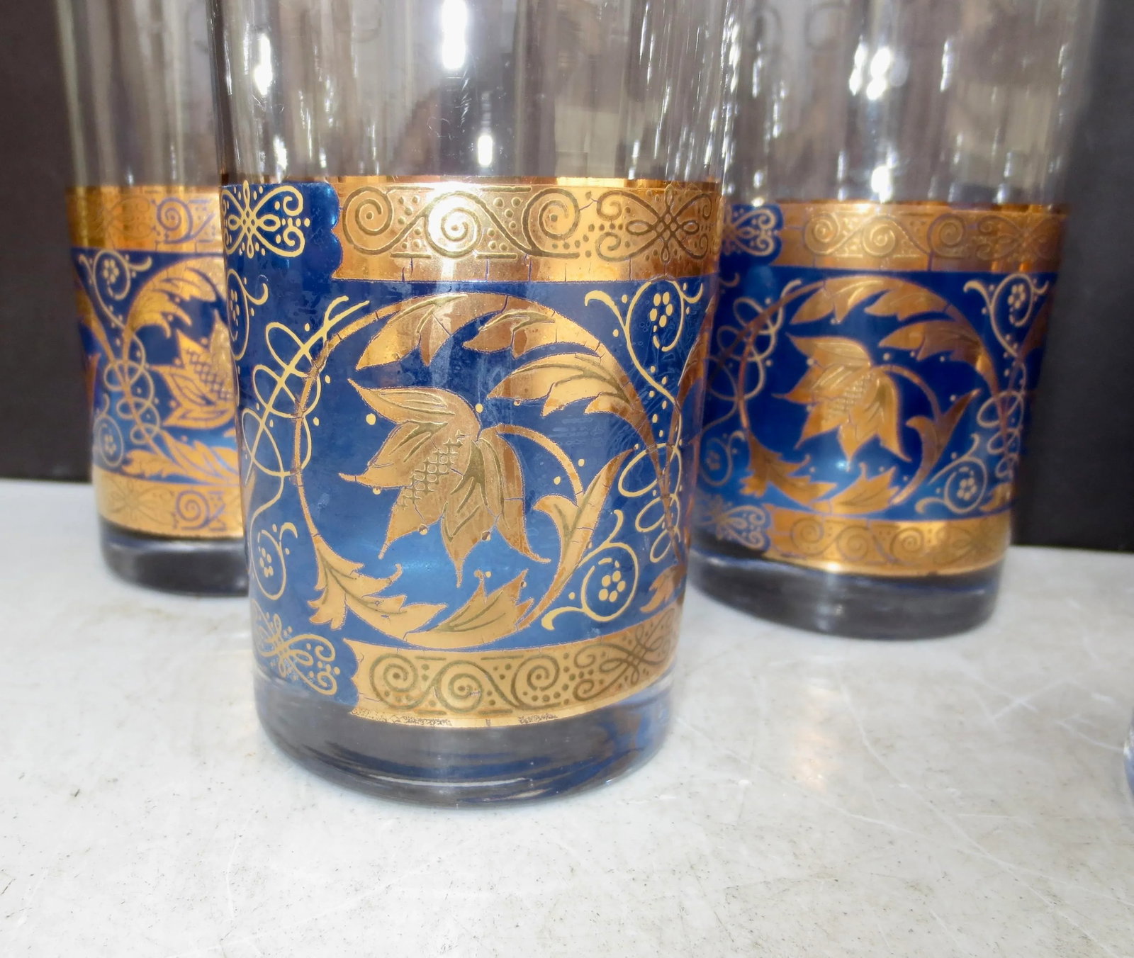 Moroccan Blue and Gold Water Glasses- Set of 7 - 4