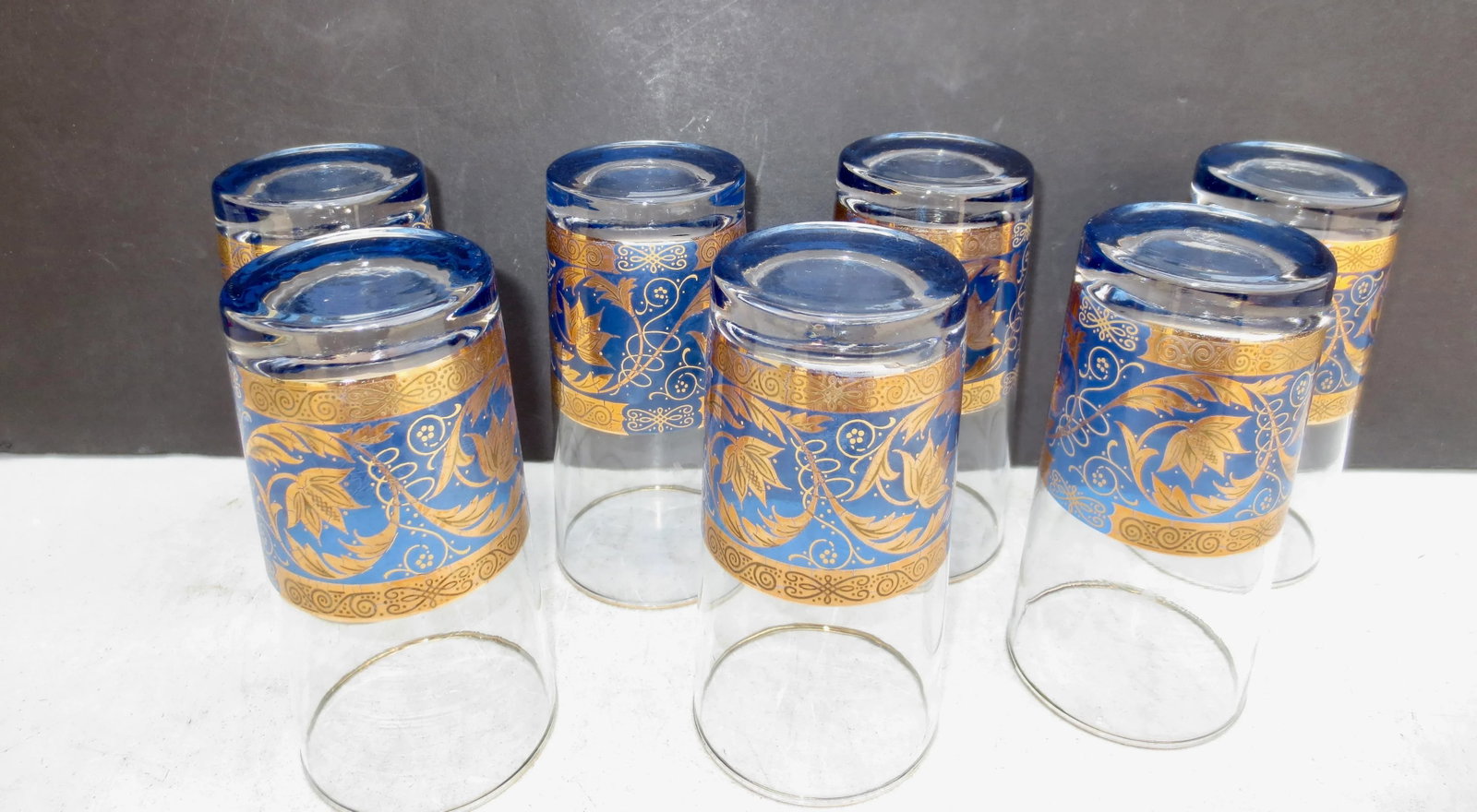 Moroccan Blue and Gold Water Glasses- Set of 7 - 5