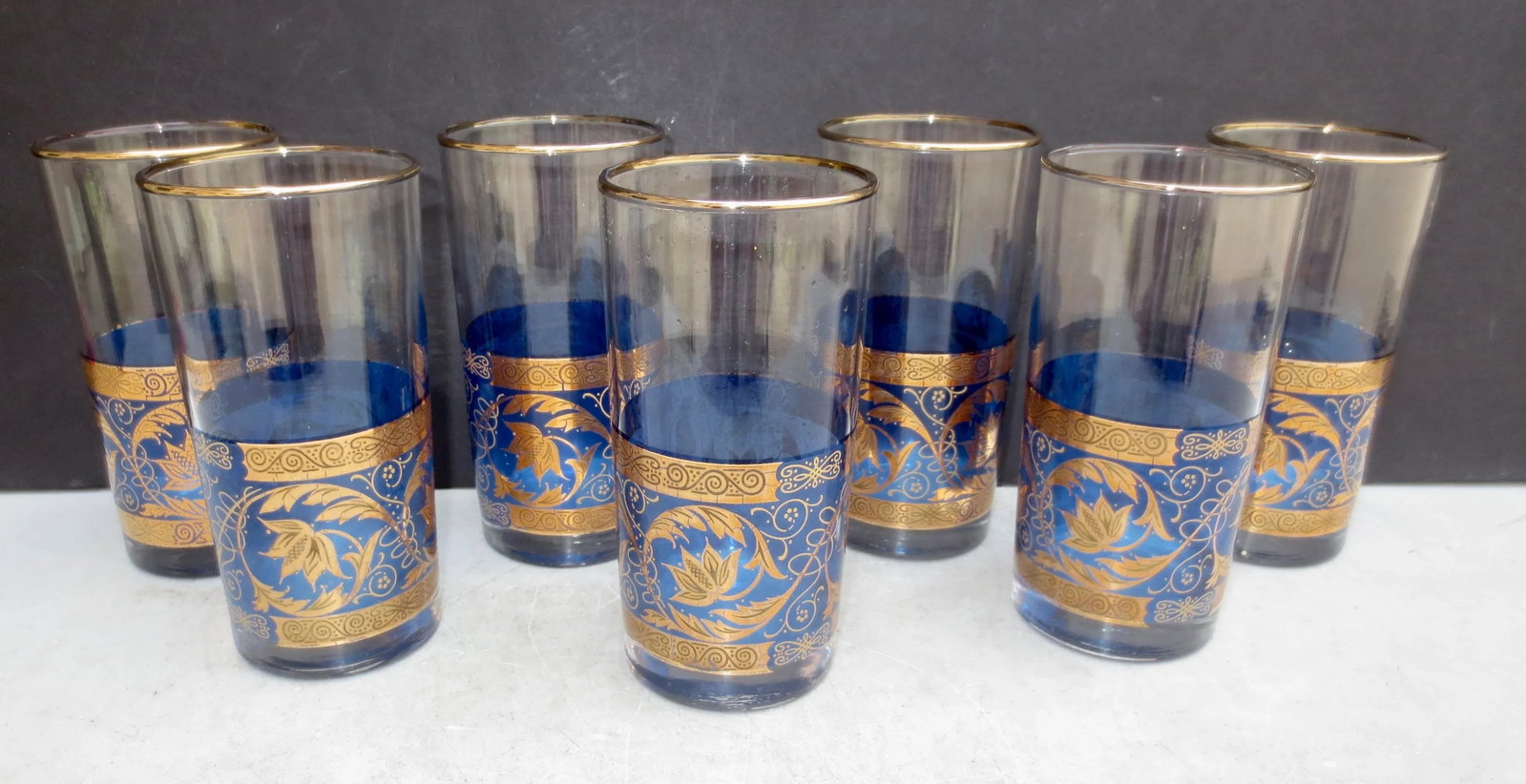 Moroccan Blue and Gold Water Glasses- Set of 7 - 7