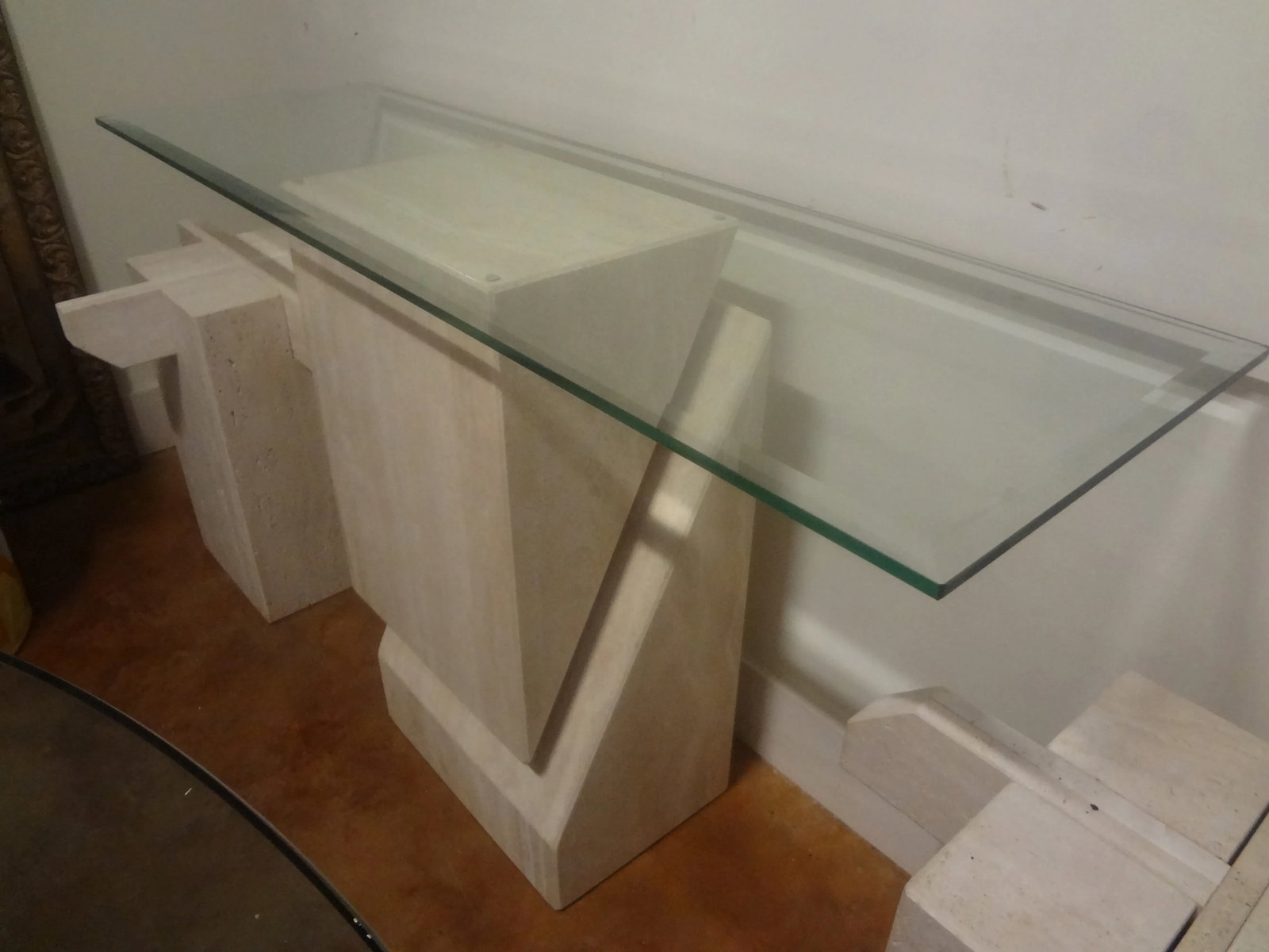 1970s Italian Postmodern Travertine Console Attributed to Angelo Mangiarotti - 9