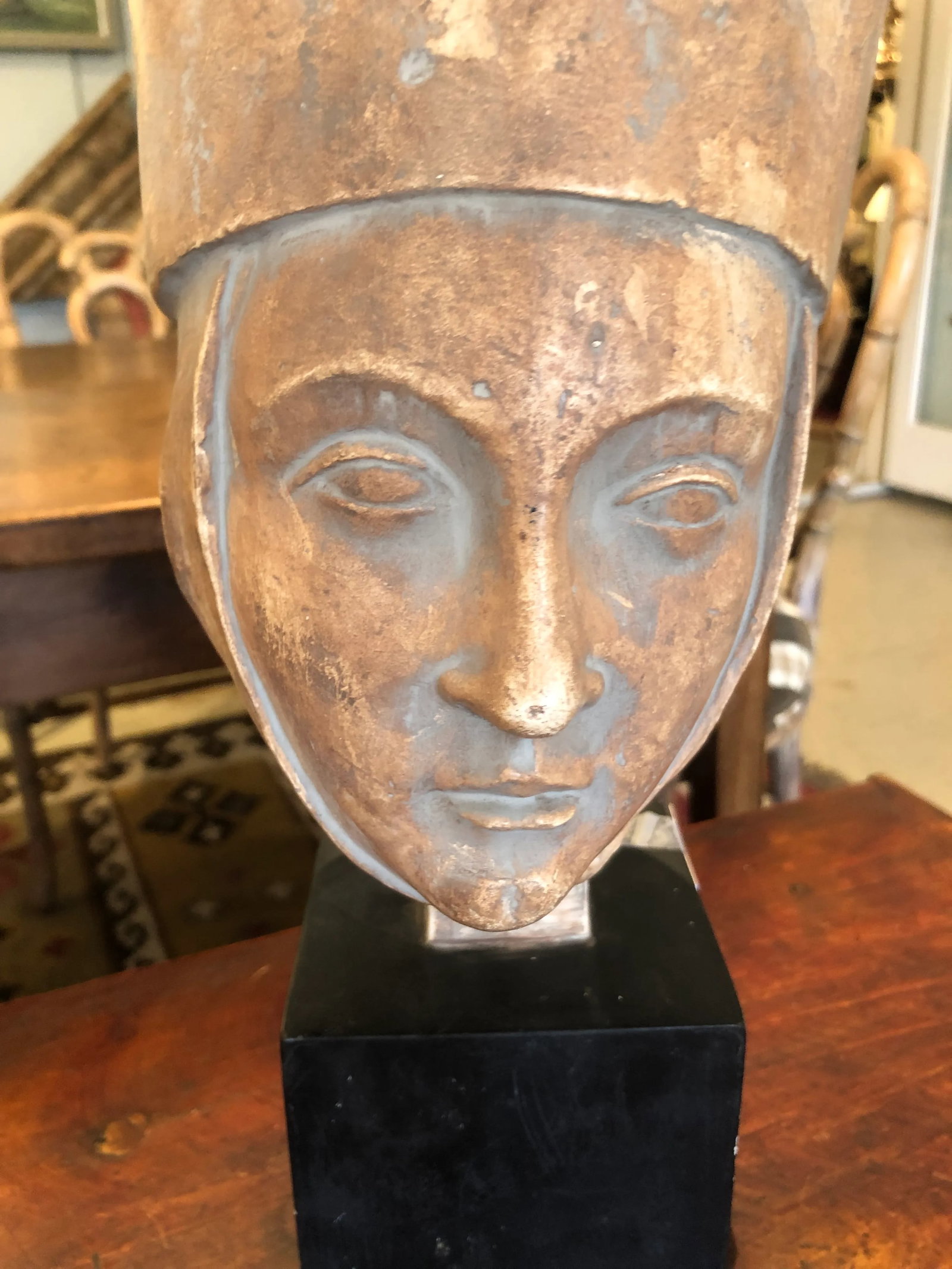 Striking Female Bust of Saint or Princess on Black Cube - 2