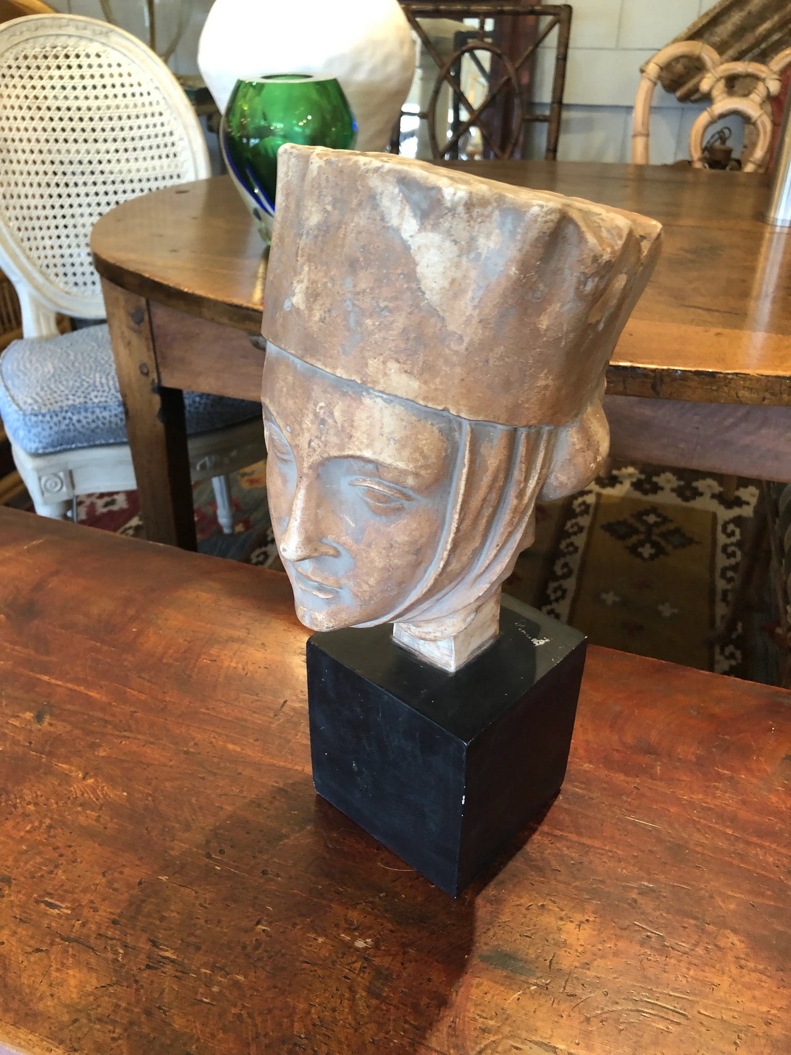 Striking Female Bust of Saint or Princess on Black Cube - 3