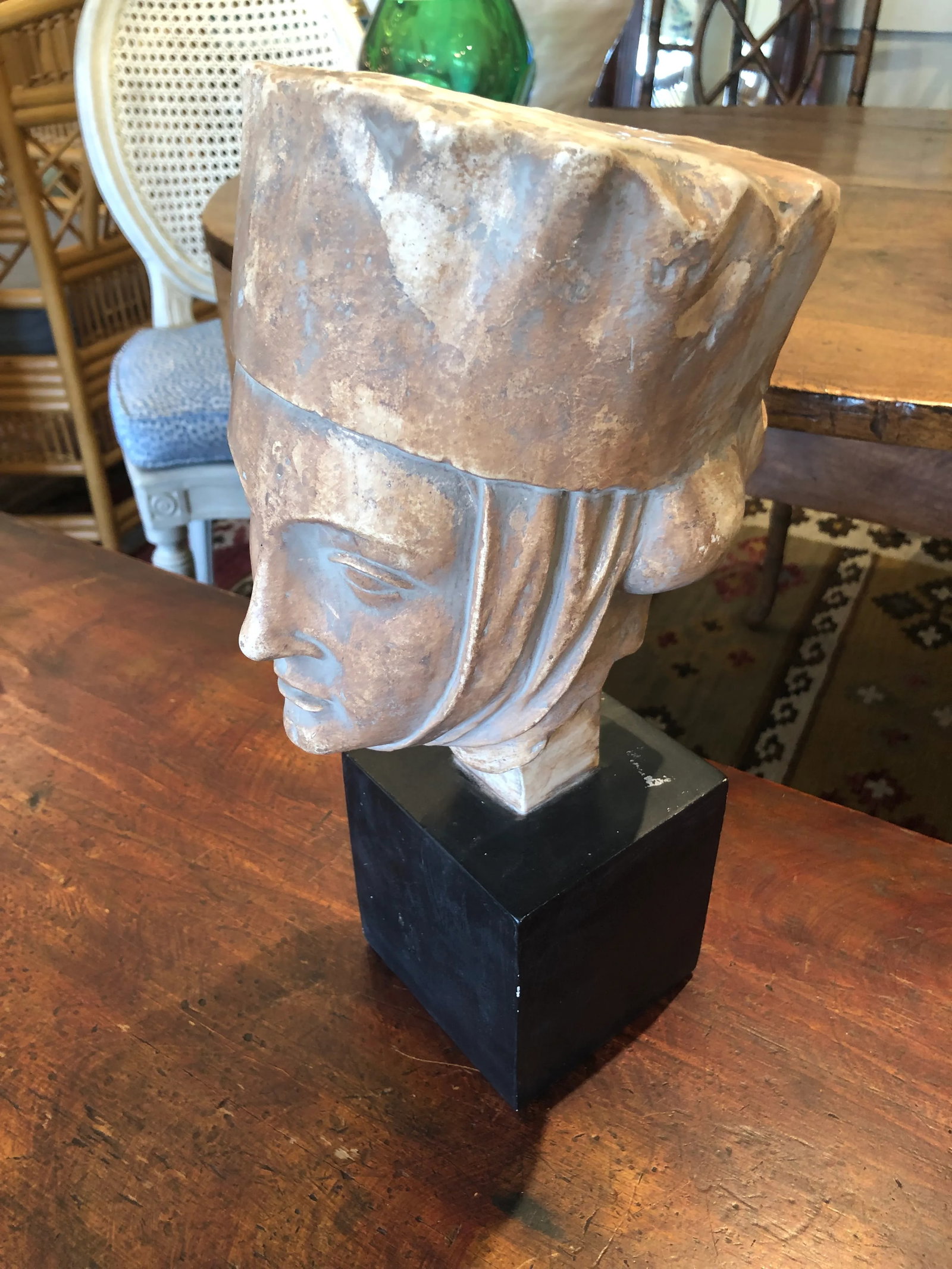 Striking Female Bust of Saint or Princess on Black Cube - 6