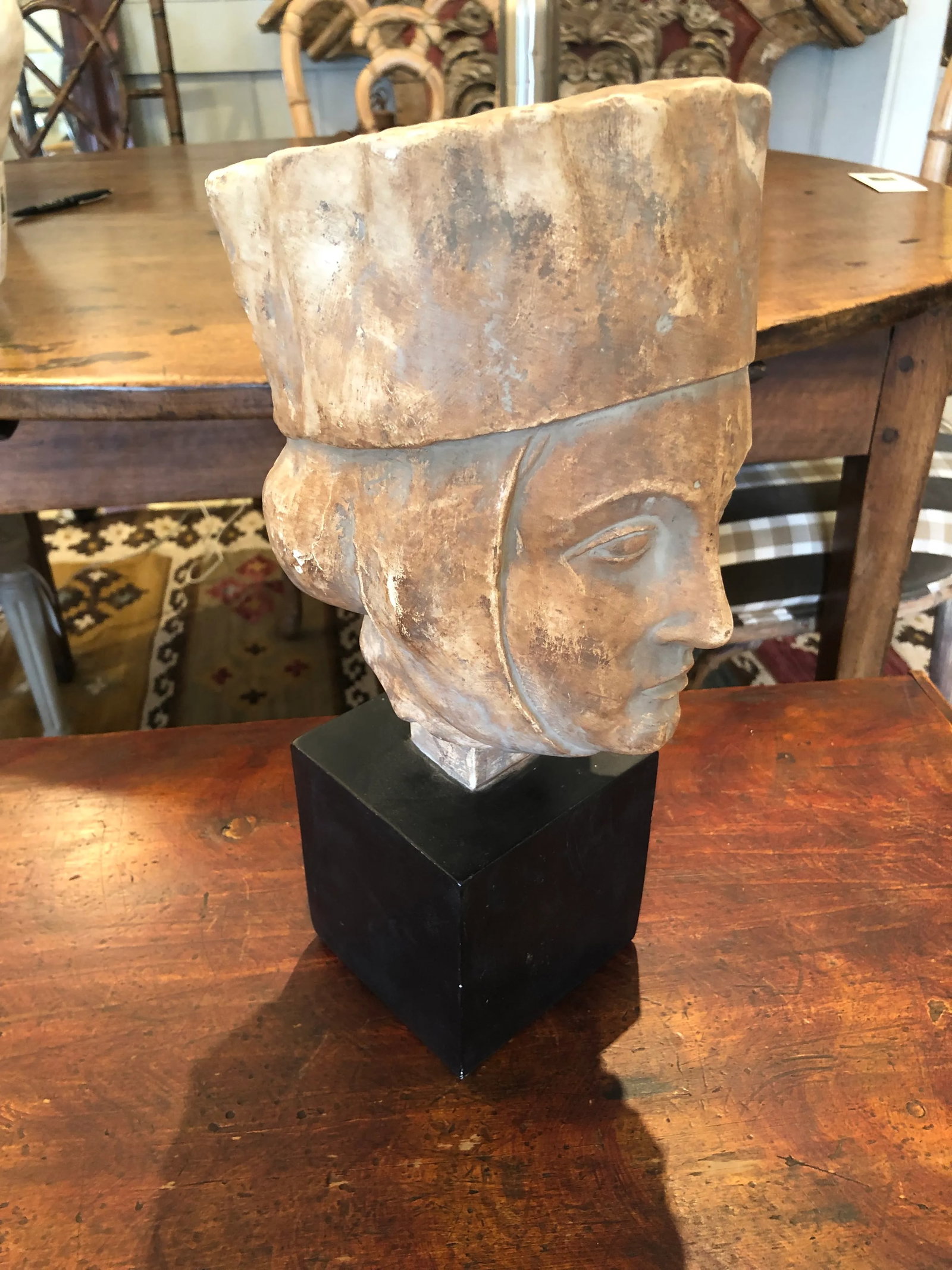 Striking Female Bust of Saint or Princess on Black Cube - 8