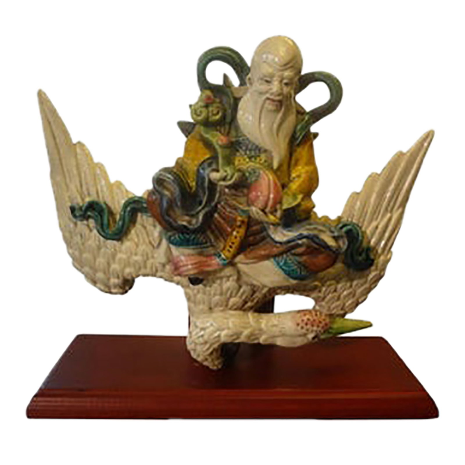 Late 19th-Early 20th Century Chinese Roof Tile: Late 19th-Early 20th Century Chinese Roof Tile. Our lovely antique Chinese glazed pottery or porcelain roof tile depicts a warrior riding on a Phoenix bird. This piece is signed and mounted on a custo