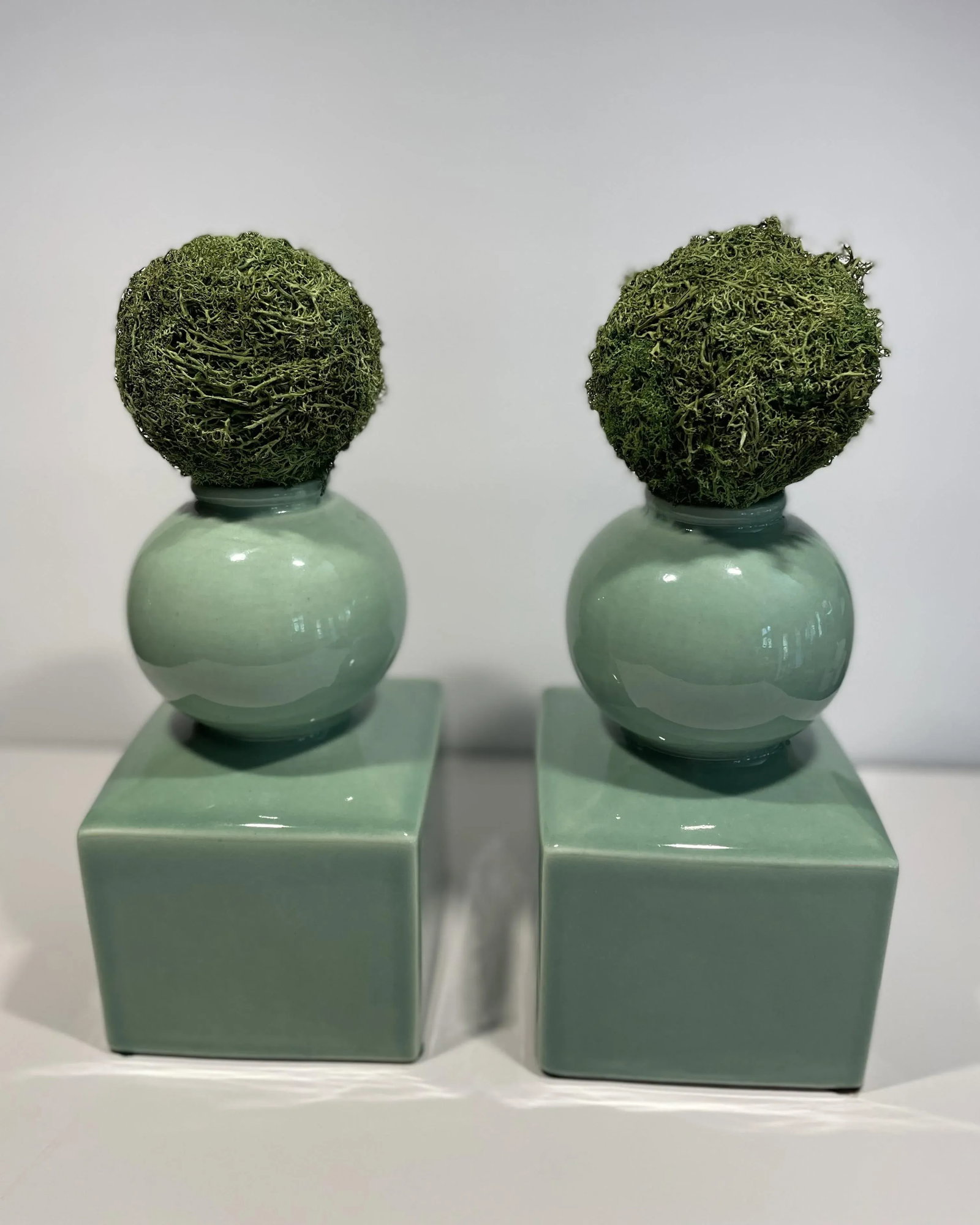 Celedon Ceramic Vases or Bookends in the Style of Serena & Lily - a Pair - 10