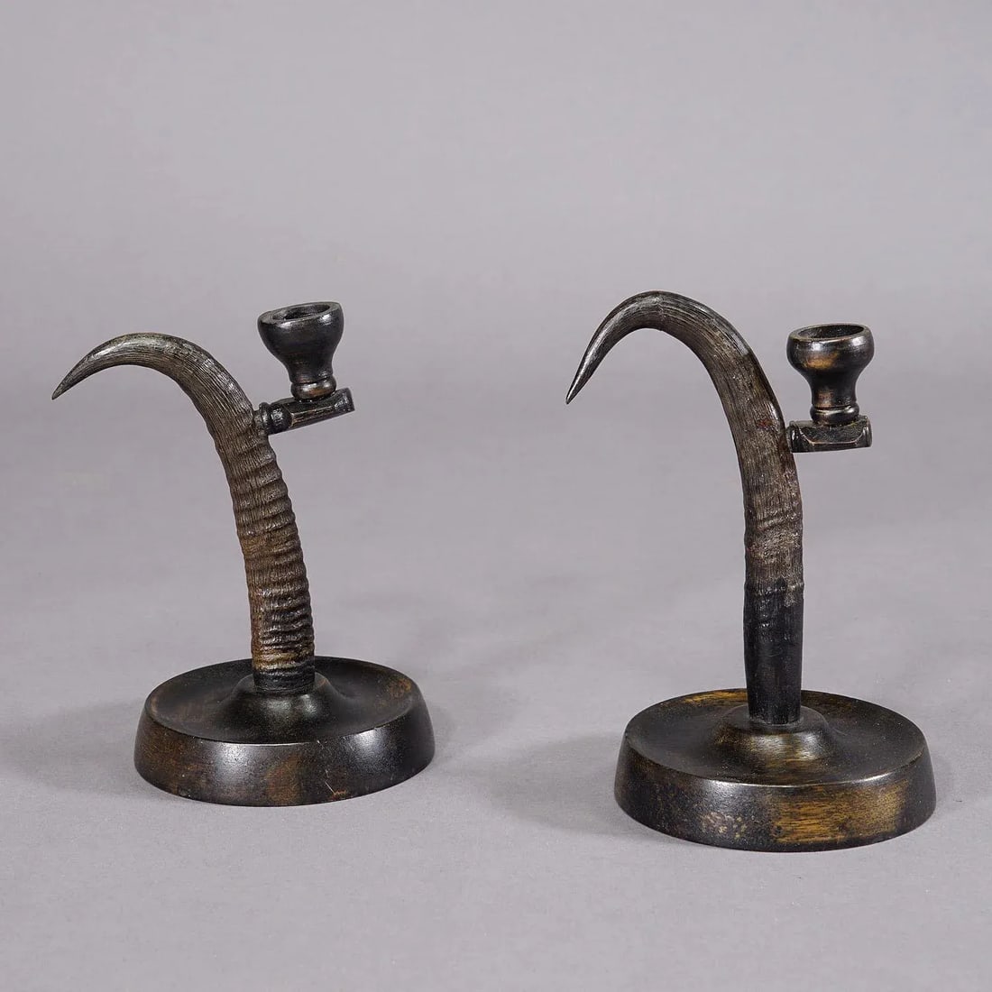 A Pair Lovely Antique Candle Holders With Chamois Horns - 3