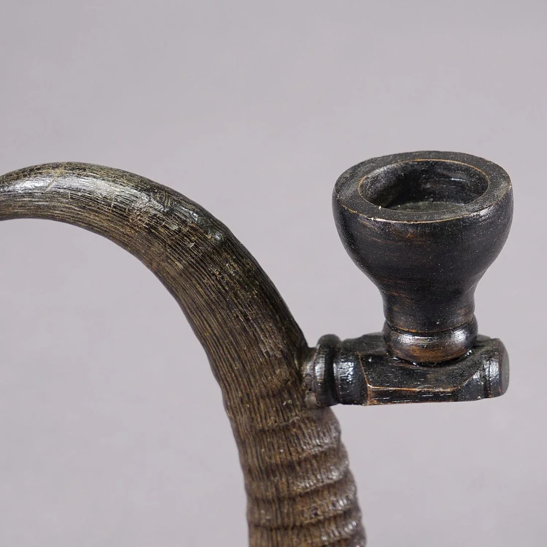 A Pair Lovely Antique Candle Holders With Chamois Horns - 4
