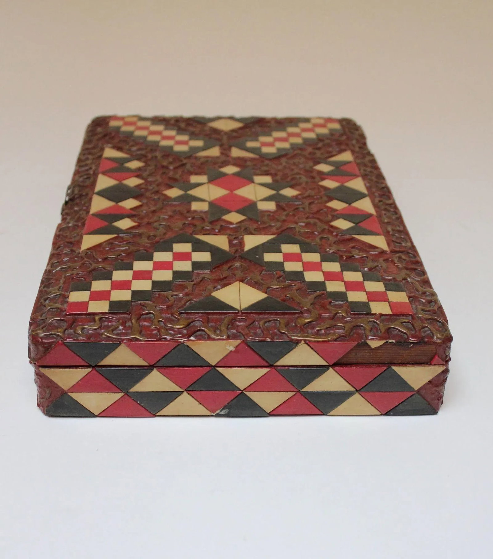 Vintage Italian Harlequin Decorative Hinged Box With Maritime Litho Lined Interior - 3