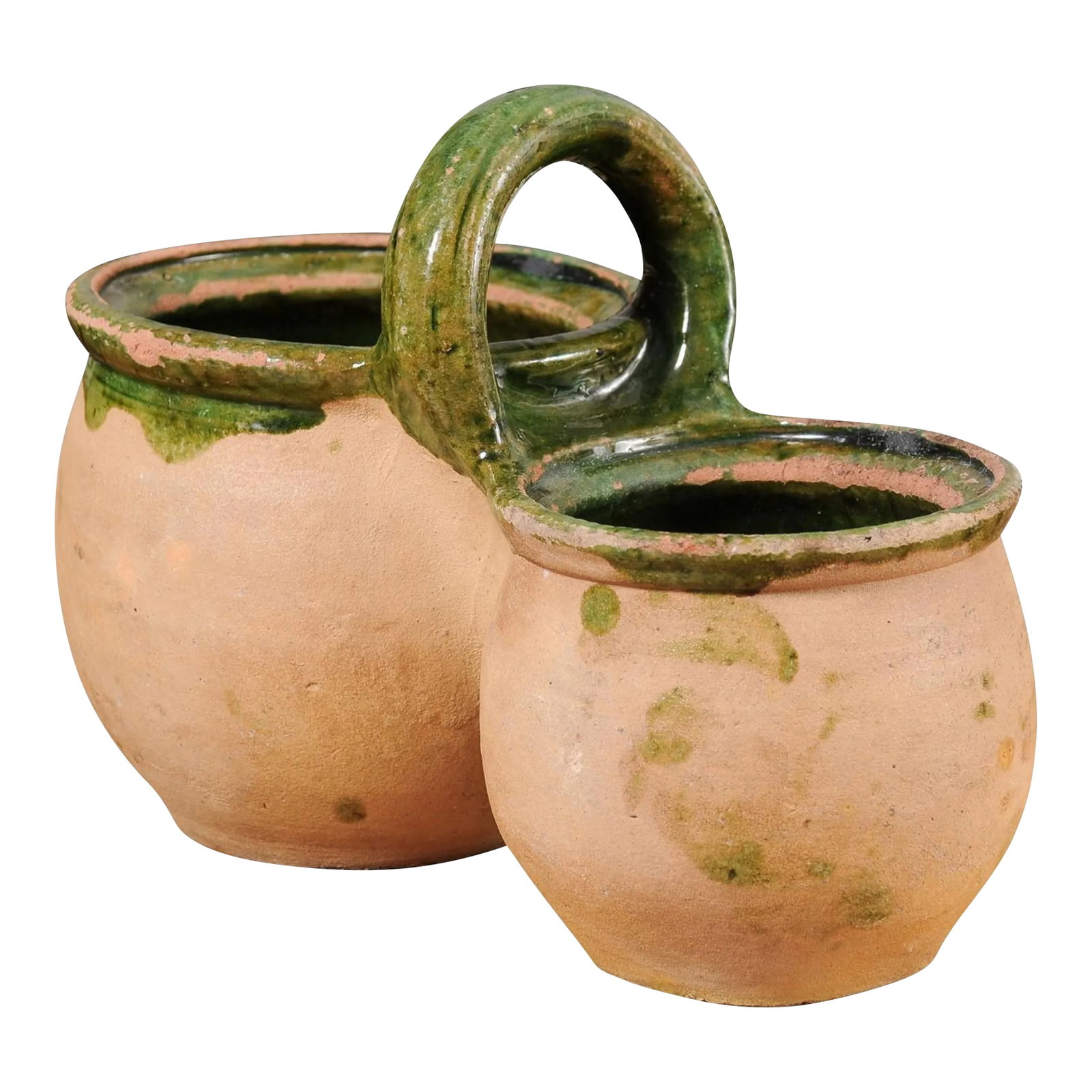 Green Glazed 19th Century Pottery Shepherd's Lunch Holder with Bowls and Handle (1 of 12)