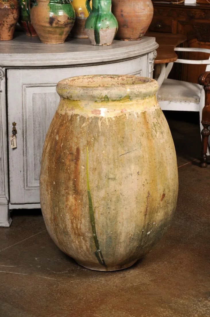 Large Size French Provincial 19th Century Glazed Terracotta Biot Olive Oil Jar - 10