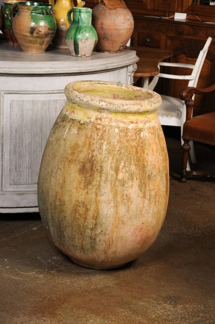Large Size French Provincial 19th Century Glazed Terracotta Biot Olive Oil Jar - 12