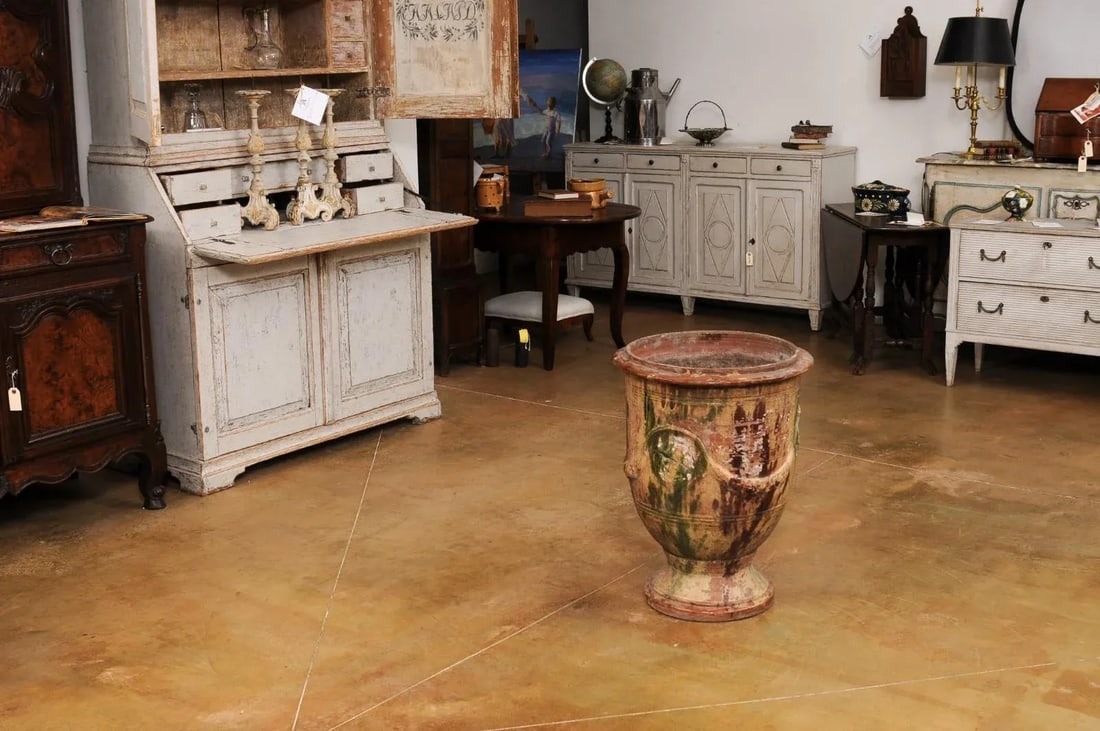 Large French 19th Century Boisset Anduze Jar with Brown, Green Glaze and Swags - 10