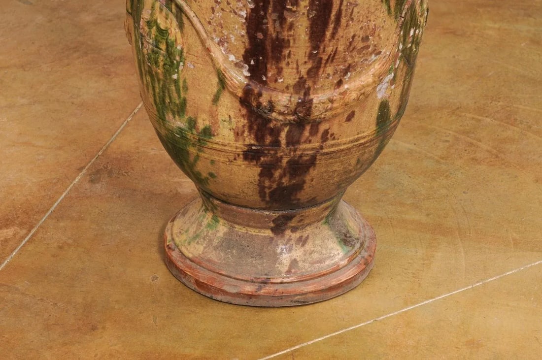 Large French 19th Century Boisset Anduze Jar with Brown, Green Glaze and Swags - 8