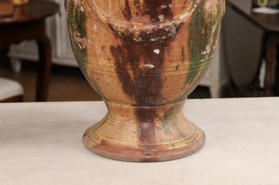 French 19th Century Anduze Jars with Brown and Green Glaze and Swags - A Pair - 10