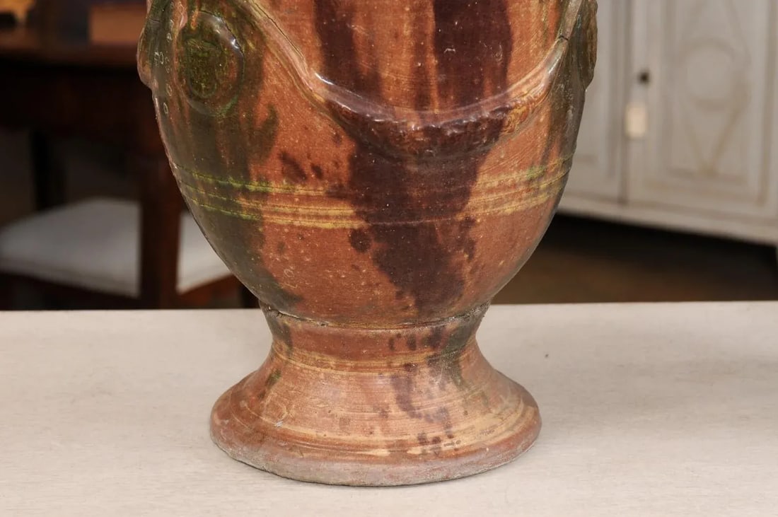French 19th Century Anduze Jars with Brown and Green Glaze and Swags - A Pair - 8