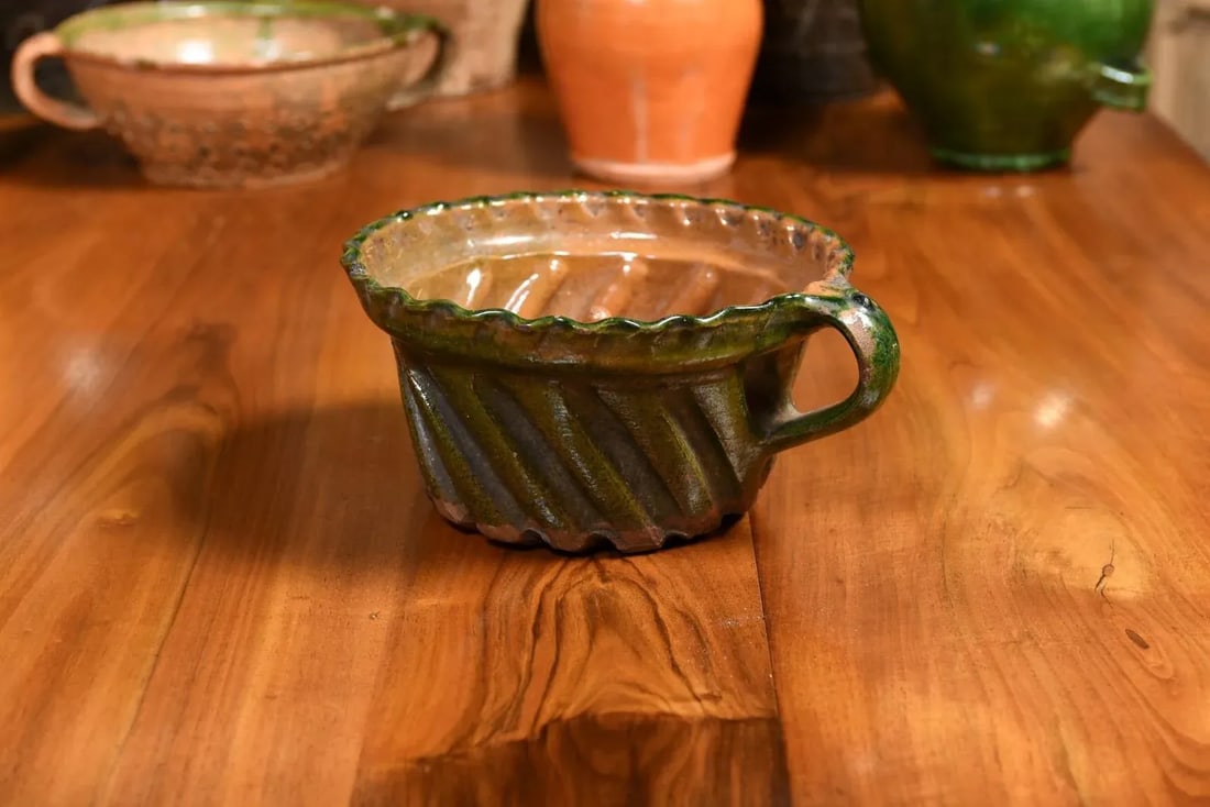 French 19th Century Green and Brown Glazed Pottery Cake Mold with Grooves - 10