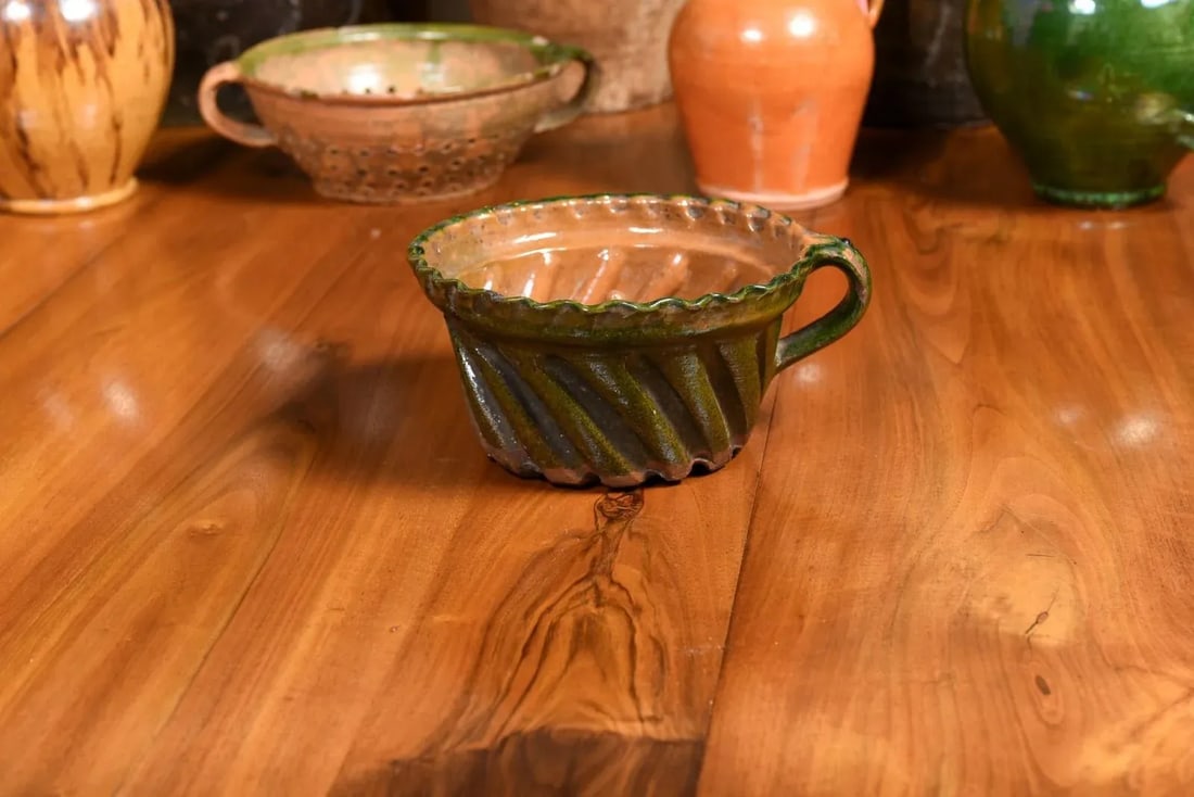 French 19th Century Green and Brown Glazed Pottery Cake Mold with Grooves - 11