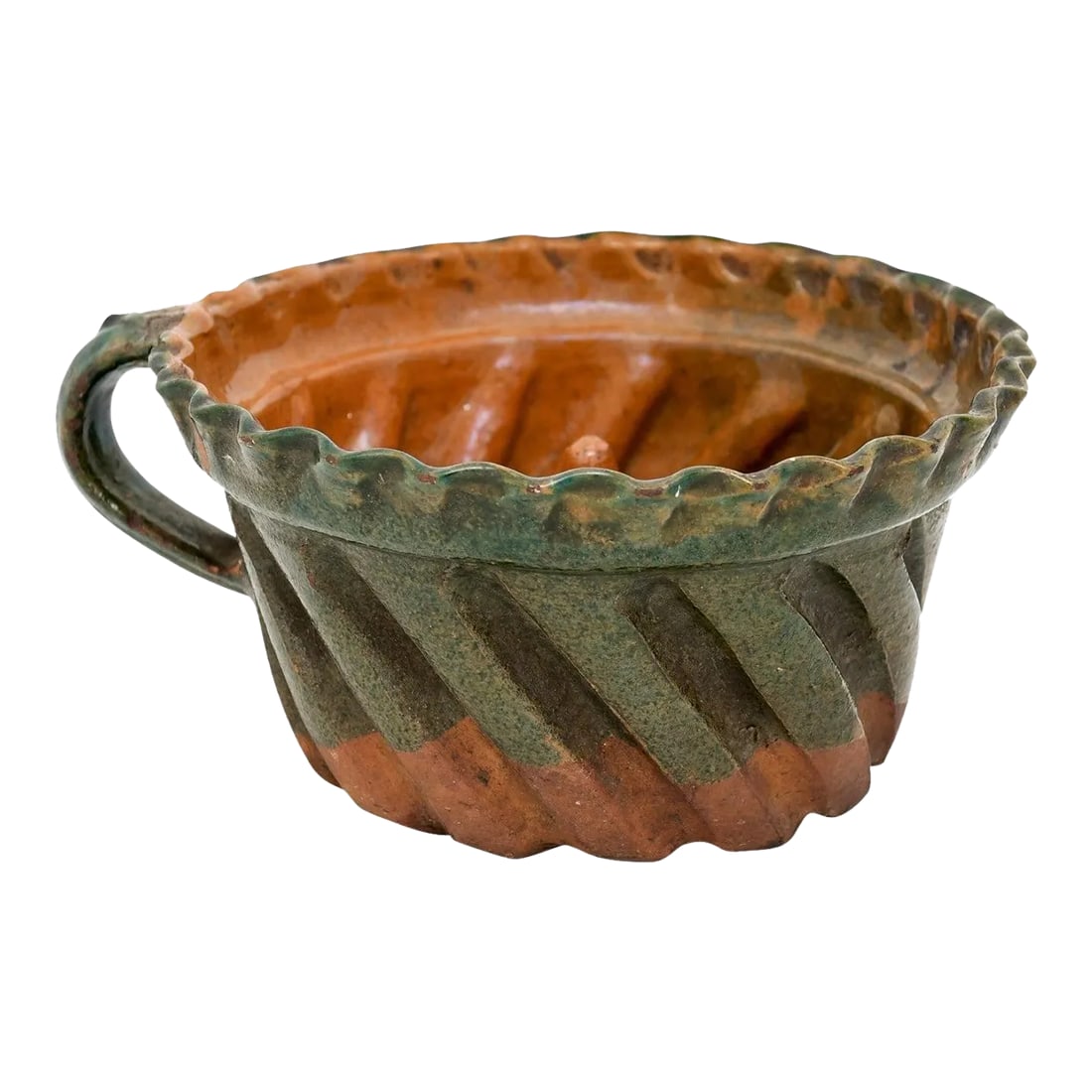 French 19th Century Green and Brown Glazed Pottery Cake Mold with Grooves (1 of 12)