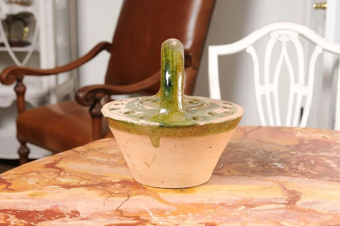 French 19th Century Fired Clay and Green Glaze Lidded Pottery Heater - 10