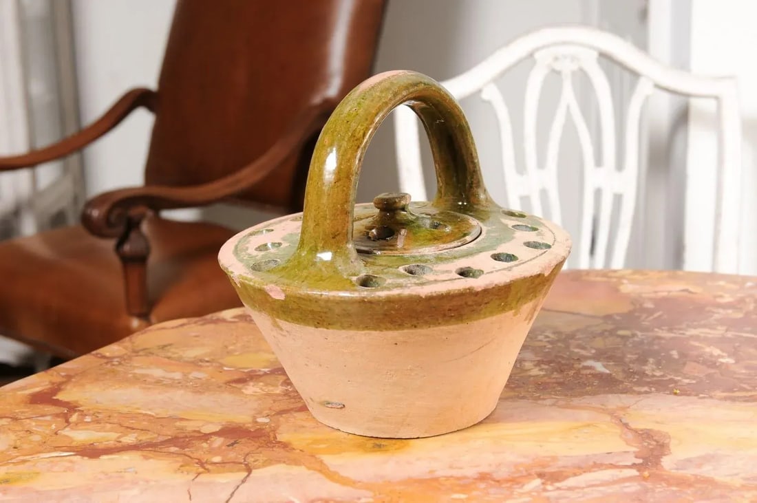French 19th Century Fired Clay and Green Glaze Lidded Pottery Heater - 12