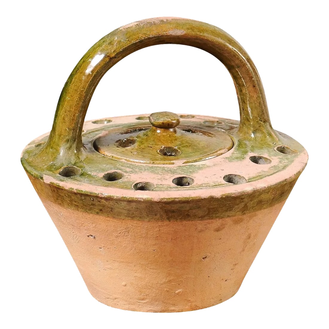 French 19th Century Fired Clay and Green Glaze Lidded Pottery Heater (1 of 12)