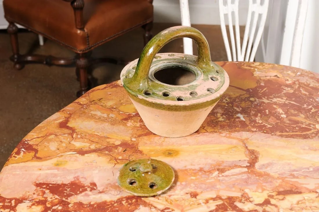 French 19th Century Fired Clay and Green Glaze Lidded Pottery Heater - 9