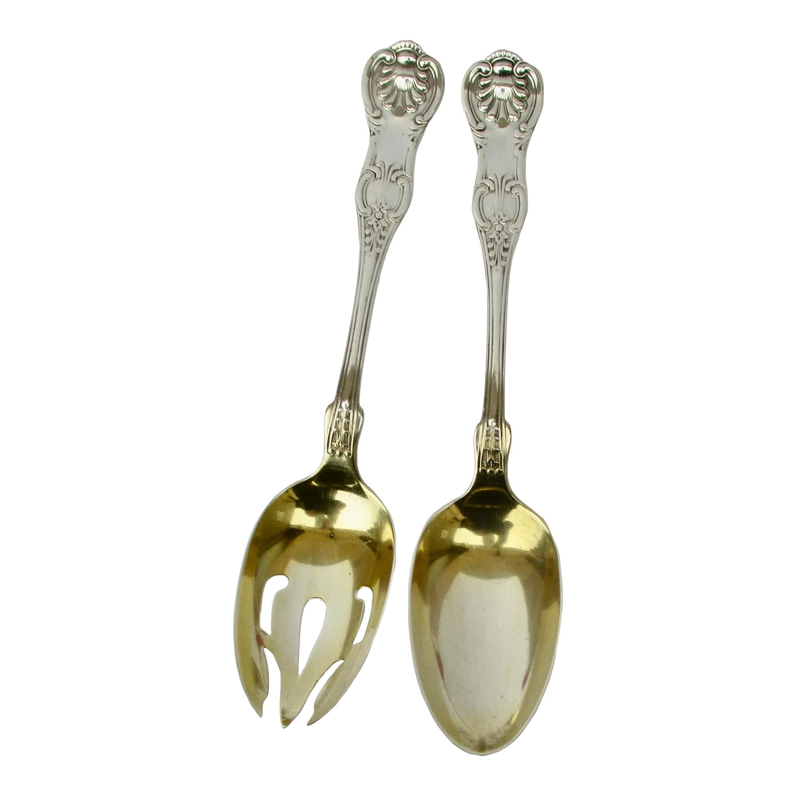 Bailey Banks & Biddle Gilt Sterling Salad Set Circa 1900 - a Set of 2: Gilt sterling silver service set, salad service. Bailey Banks and Biddle Silver Smiths circa 1900. Excellent condition and beautiful gilt bowls hallmarked to the back of each handle. Beaux-arts