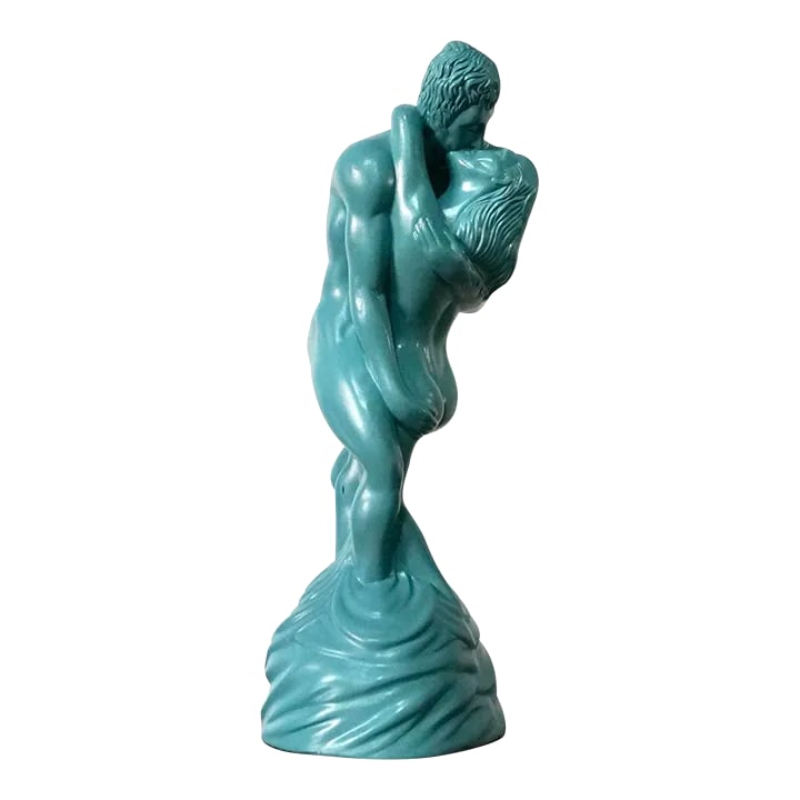 1970's Art Deco Embrace Bell Ceramics Sculpture: Vintage 1970's sculpture for sale. Manufactured by Bell Ceramics, and dated 1975. It's a beautiful teal tone with patina to the finish as shown. It's made of ceramic, and has no chips. It's a